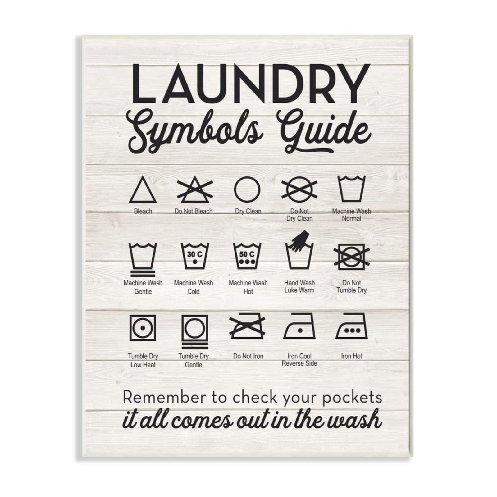 Stupell Industries Laundry Symbols Guide Wooden Wall Plaque