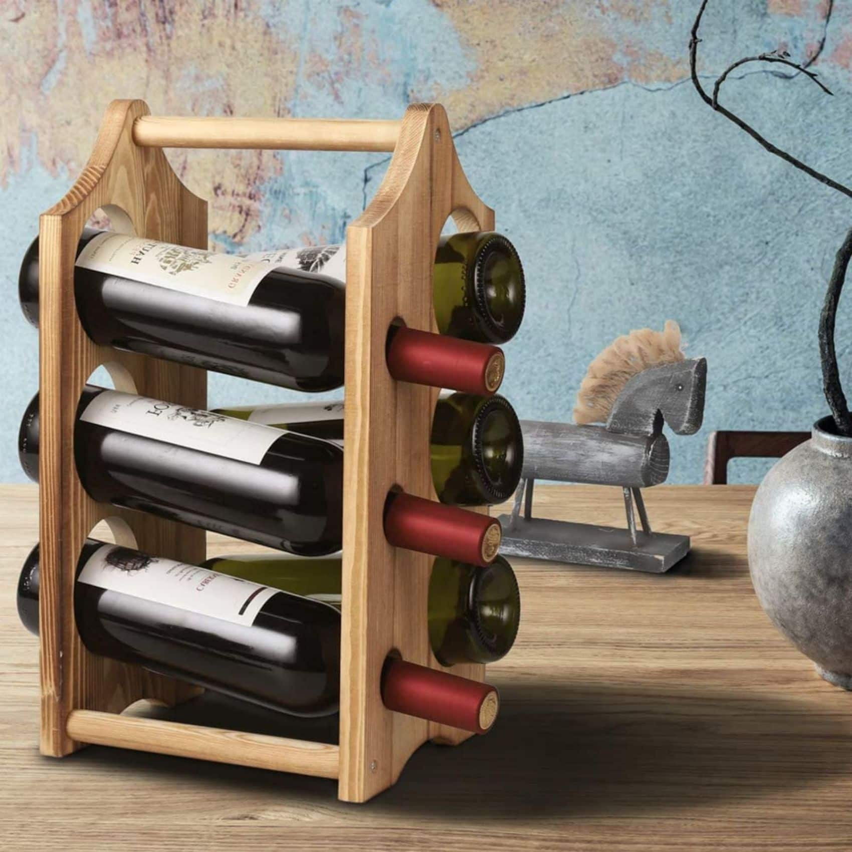 NEX&#x2122; 16&#x22; Rustic Countertop 6-Bottle Wood Wine Rack