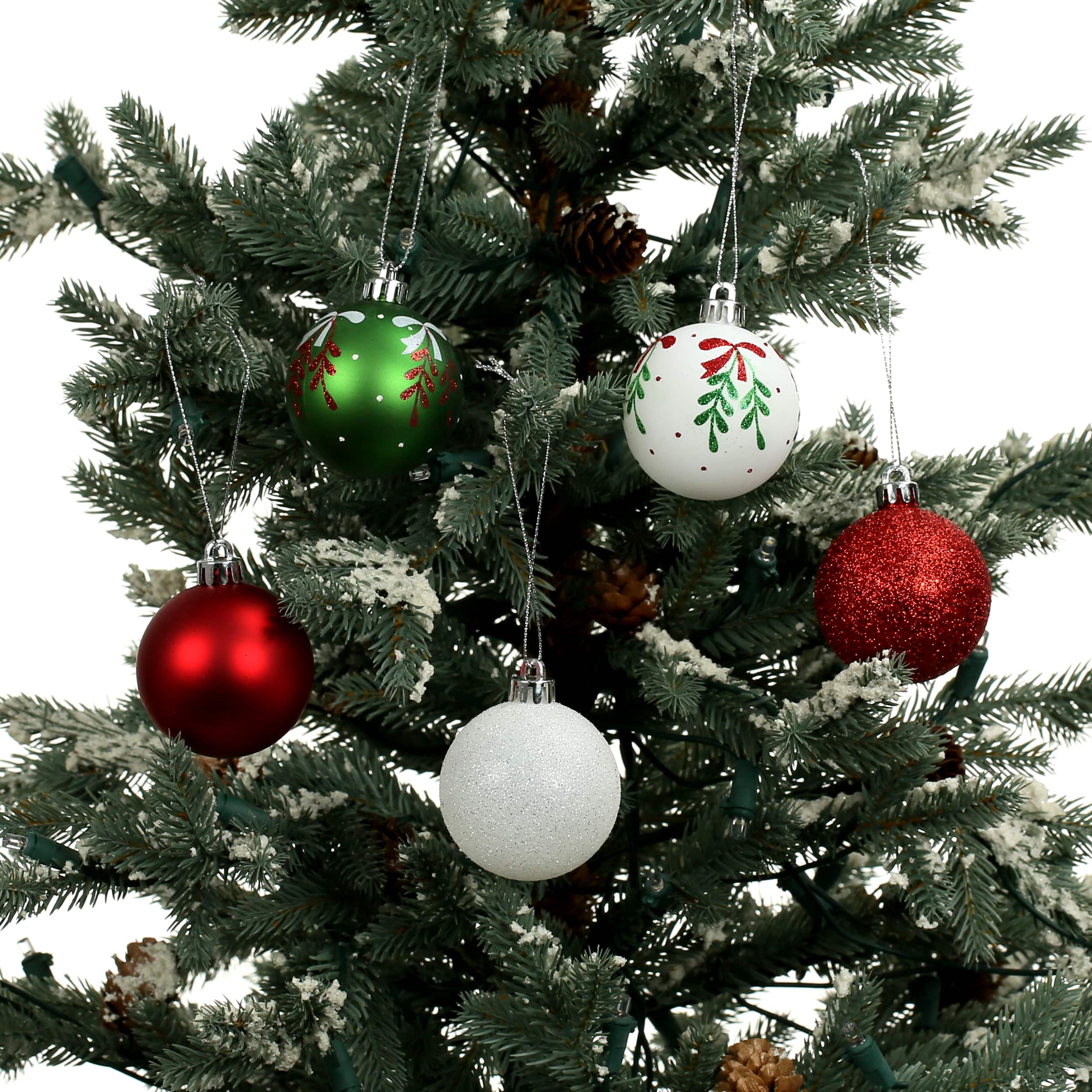 5 Pack 2.2&#x22; Red, Green &#x26; White Mistletoe Shatterproof Ball Ornaments by Ashland&#xAE;