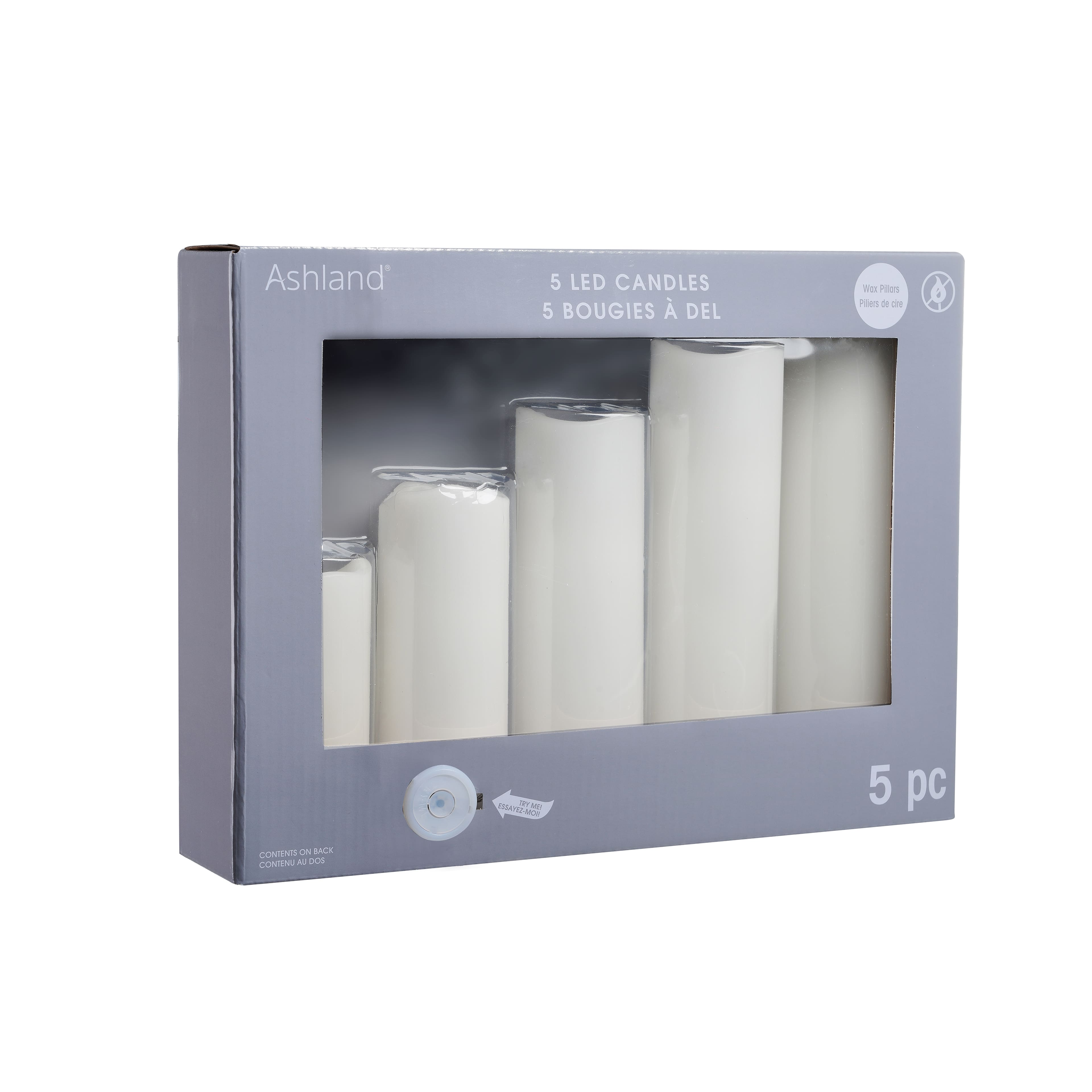 White 5 Piece LED Wax Pillar Candle Set by Ashland®