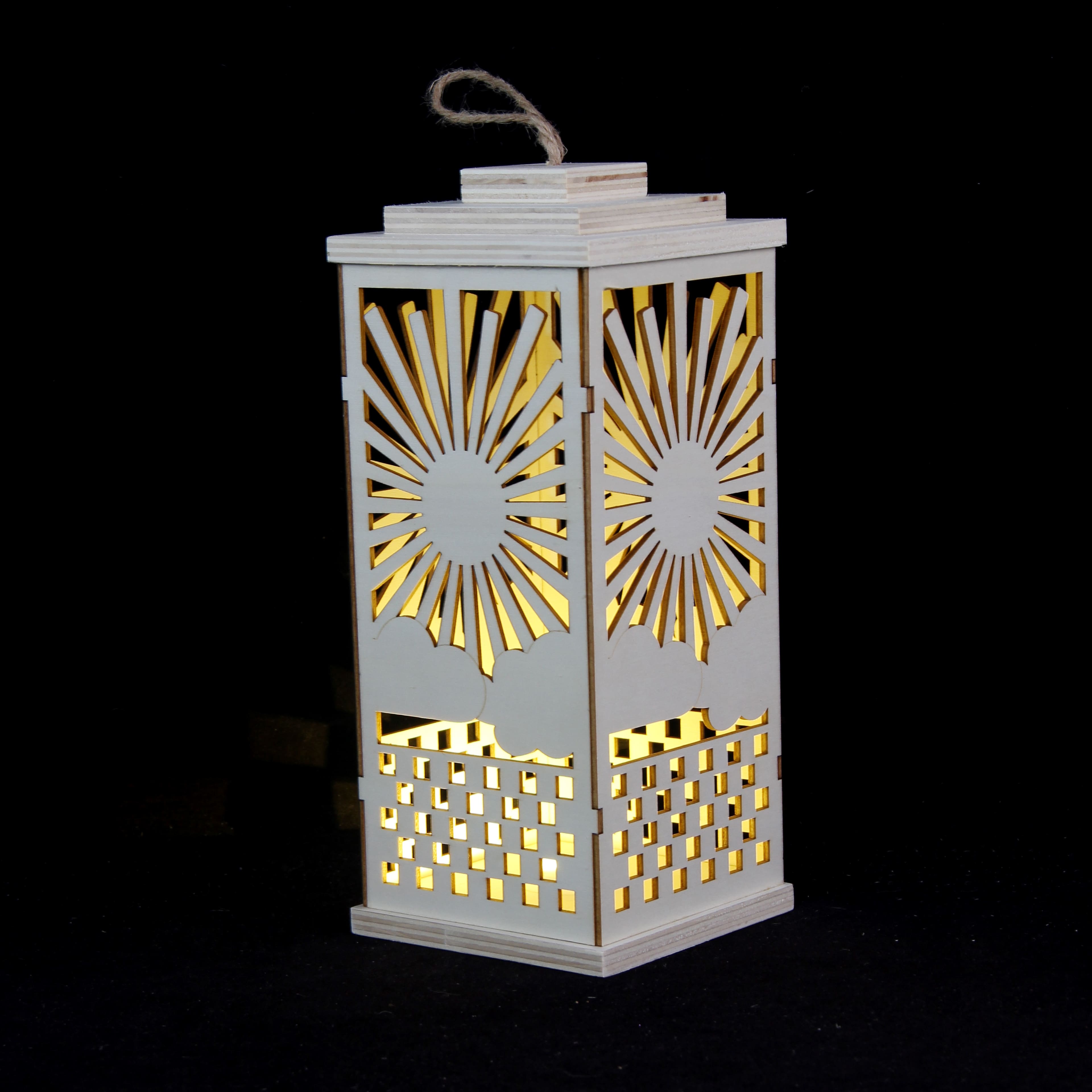 10&#x22; Sun DIY LED Wood Lantern D&#xE9;cor by Make Market&#xAE;