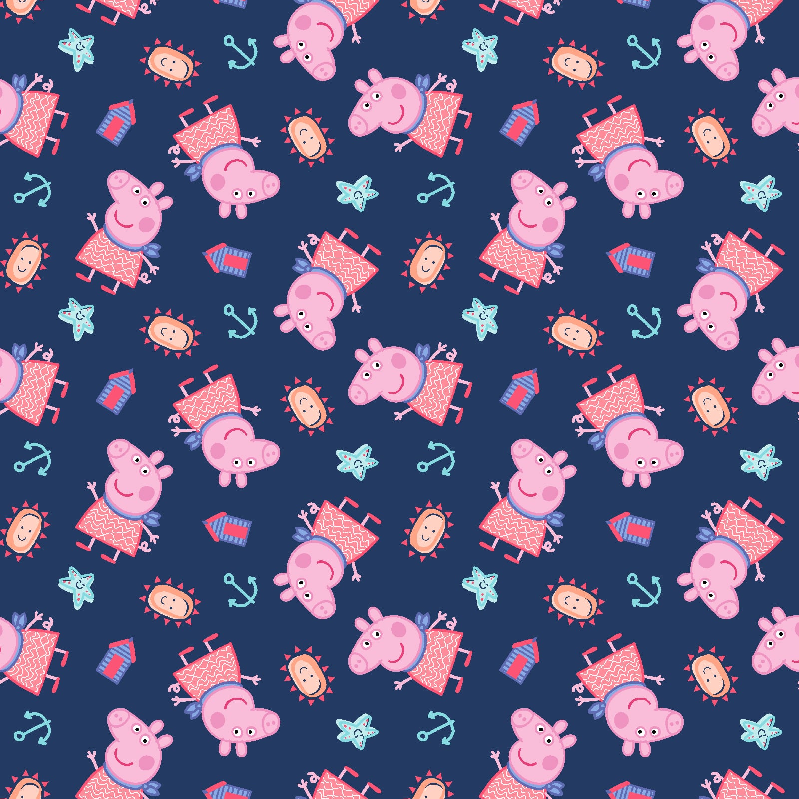 Peppa Pig Navy Peppa by The Seaside Cotton Fabric