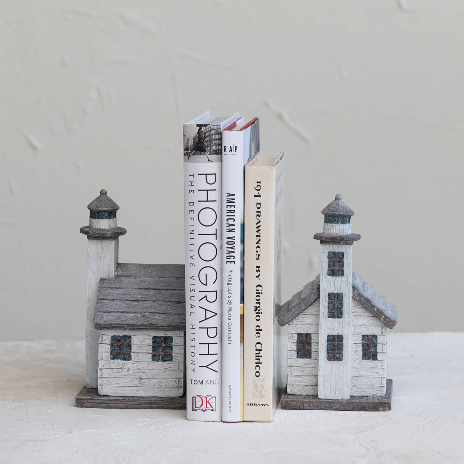 8.5&#x22; Gray Lighthouse Bookends Set