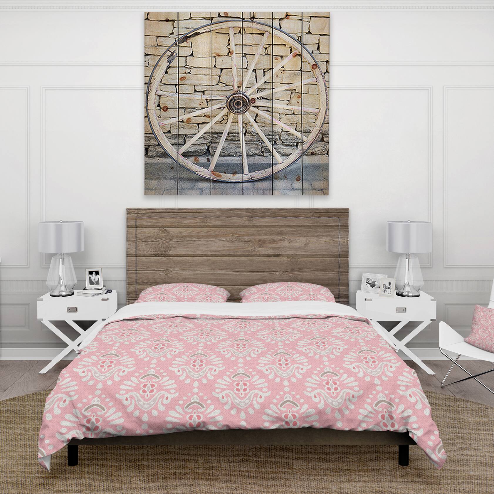 Designart &#x27;Cute Pink Tiled Pattern&#x27; Rustic Bedding Set - Duvet Cover &#x26; Shams