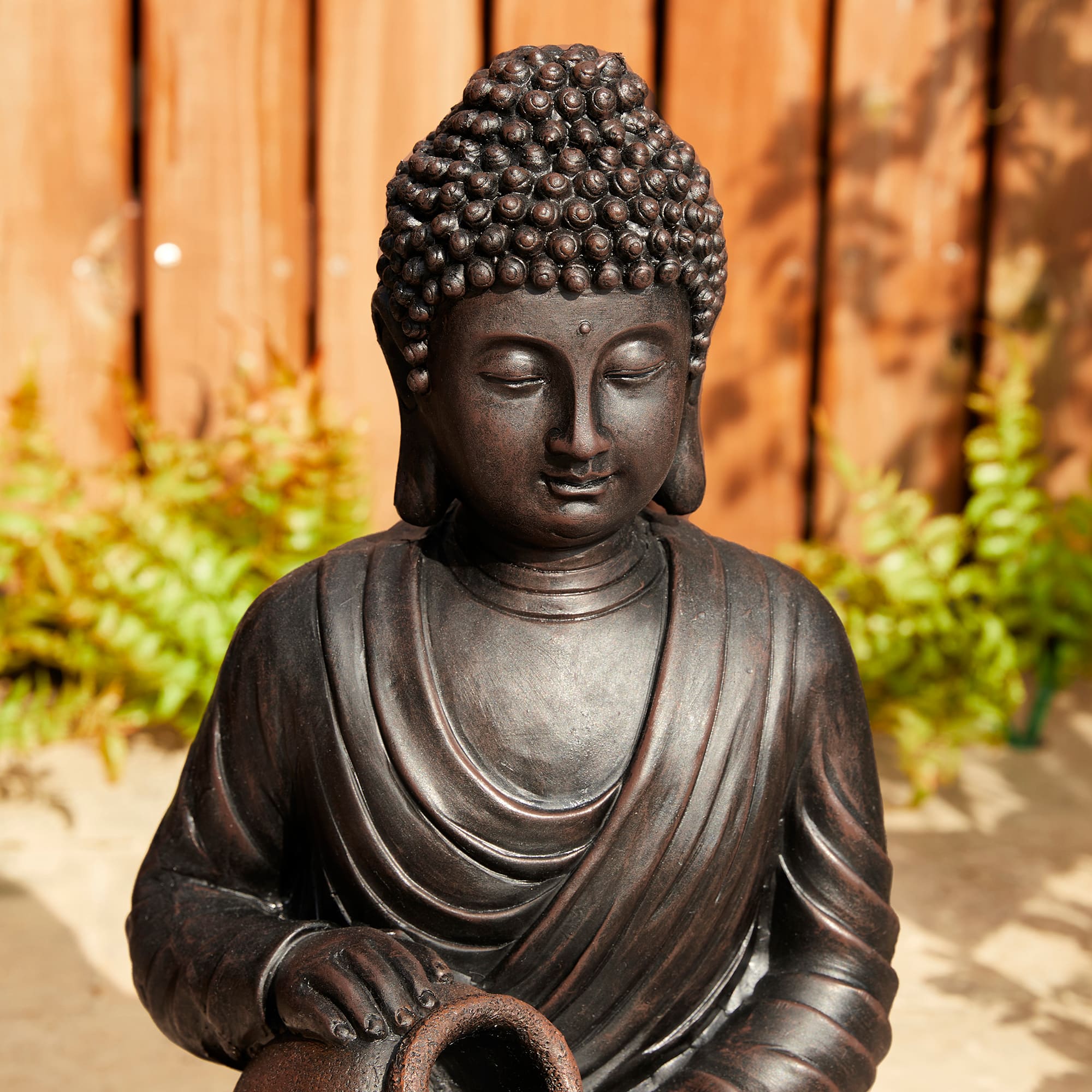 Glitzhome&#xAE; 20.5&#x22; Zen-Style LED 2-Tier Buddha Statue Outdoor Fountain