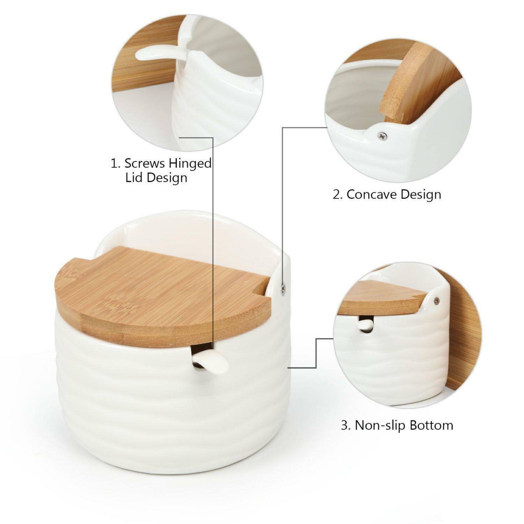 NEX&#x2122; White Ceramic Sugar Bowl Set with Bamboo Lids &#x26; Spoon