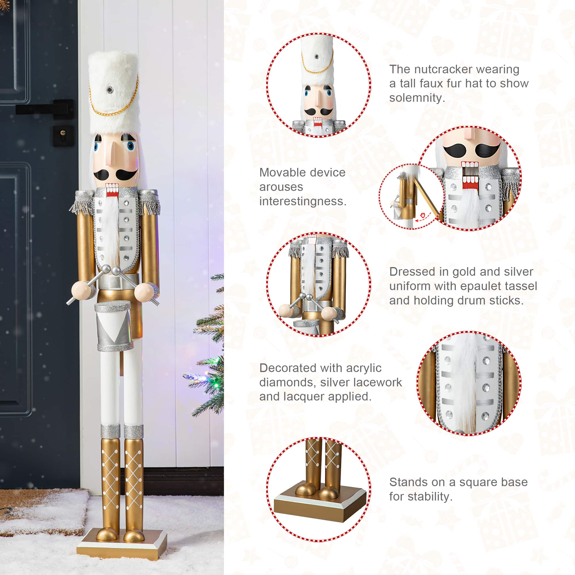 Glitzhome&#xAE; 42&#x22; Gold &#x26; White Christmas Nutcracker 