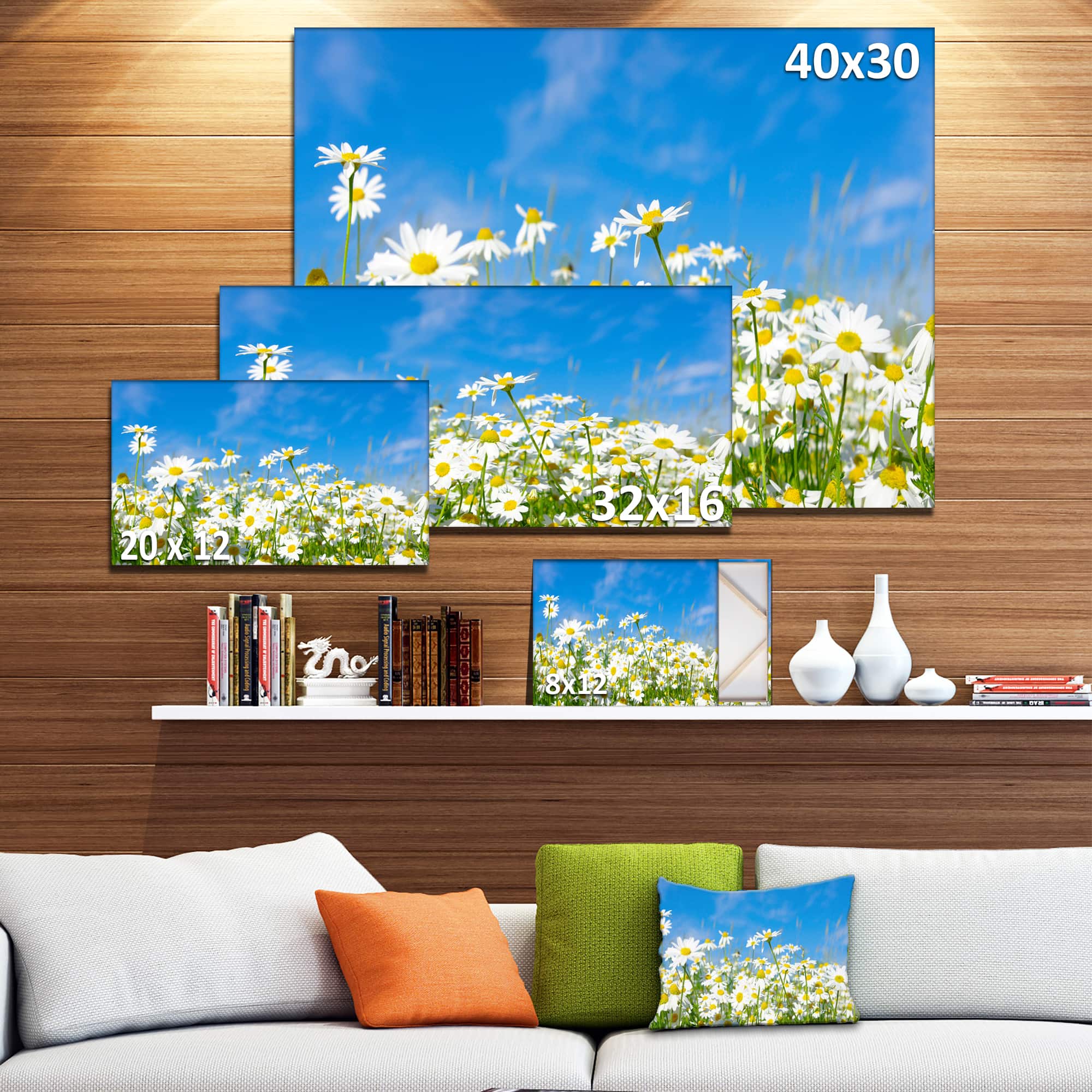 Designart - White Daisies under Bright Blue Sky - Floral Canvas Art Print