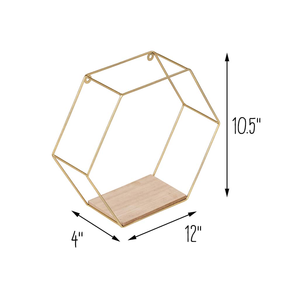 Honey Can Do 12" Gold Hexagonal Decorative Metal Wall Shelves