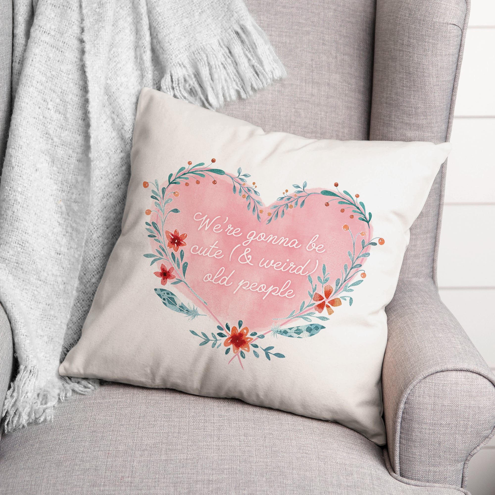 Cute Weird Old People Heart Throw Pillow