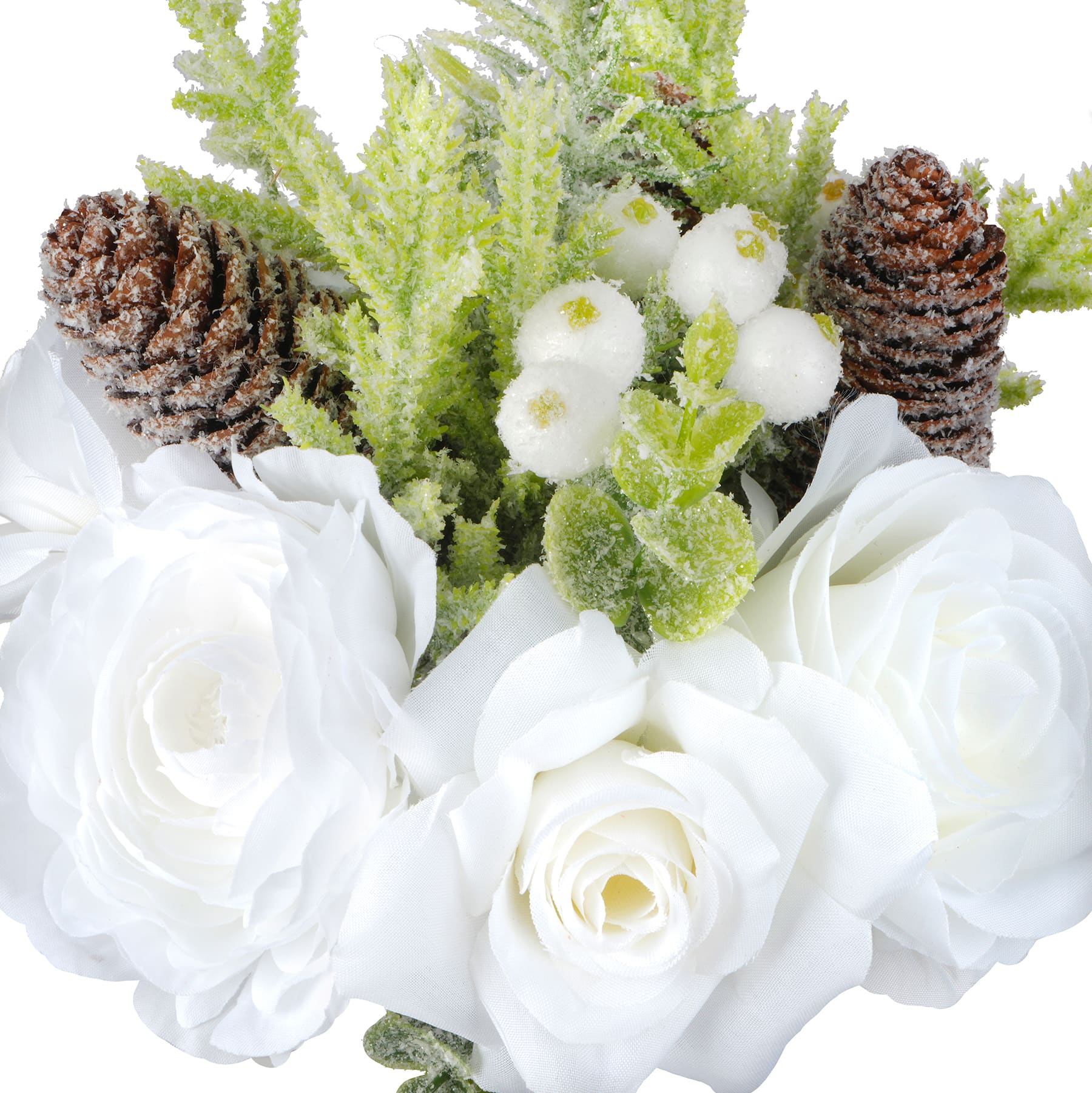 12&#x22; White Rose &#x26; Pinecone Bouquet by Ashland&#xAE;