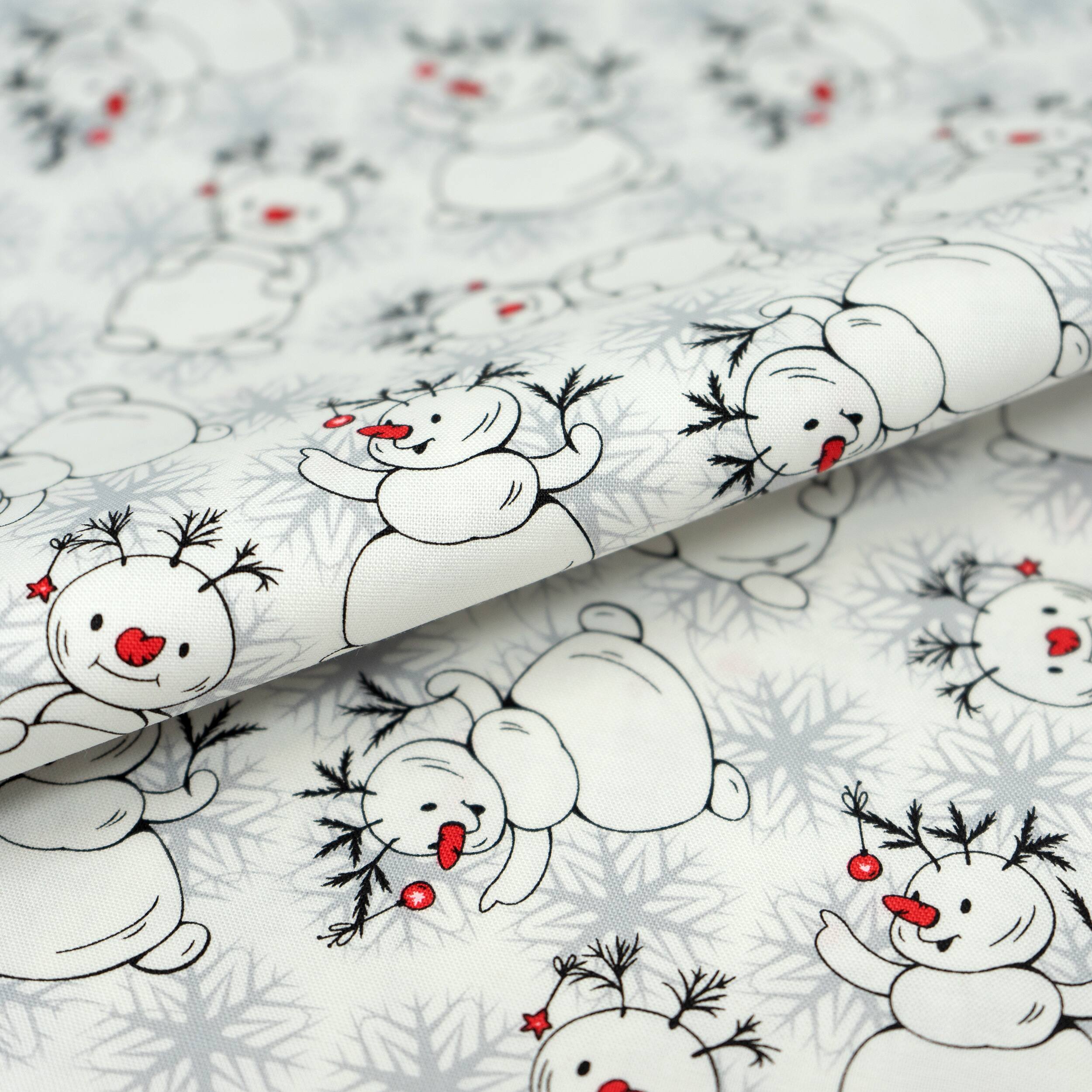 SINGER Christmas Holiday Penguins Snowman Cotton Fabric
