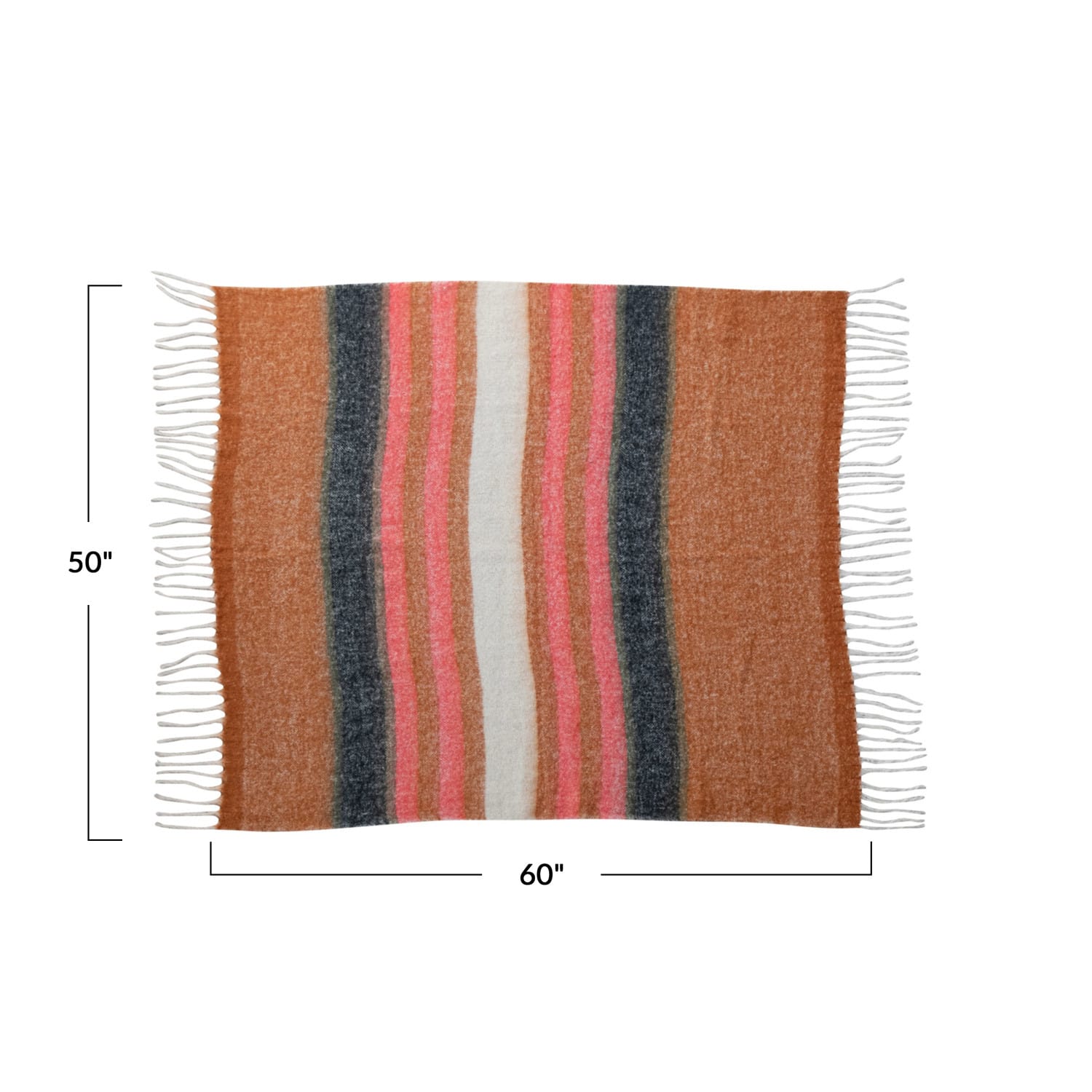 Brown &#x26; Pink Striped Acrylic &#x26; Wool Throw Blanket