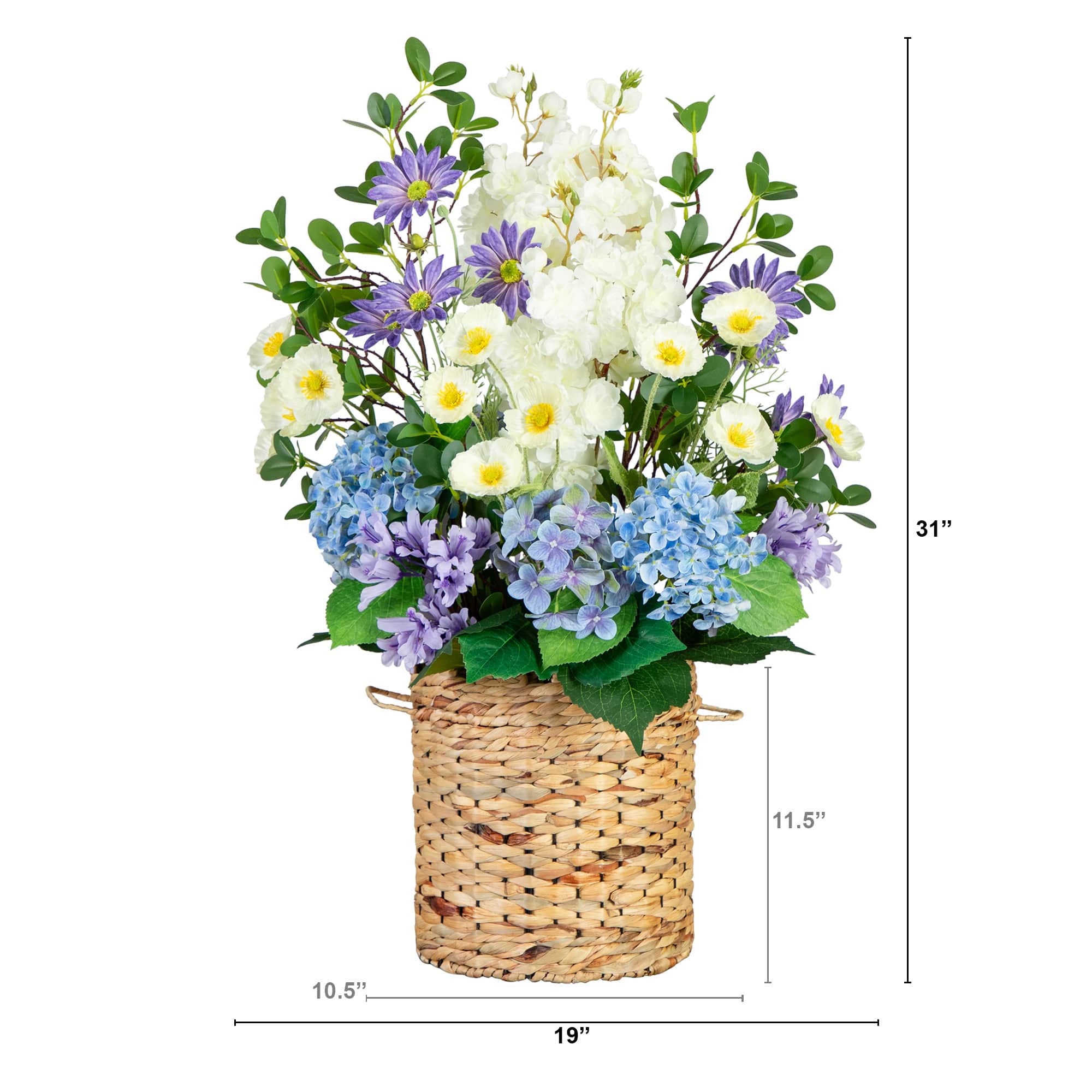 2.5ft. Artificial Mixed Flower &#x26; Hydrangea Arrangement in Hyacinth Weave Basket