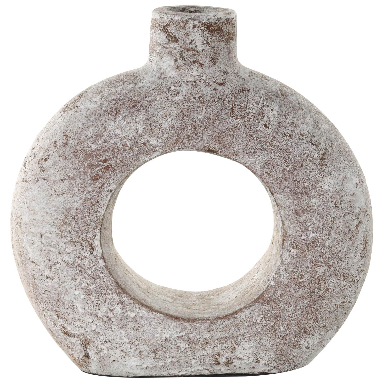 12" Cream Ceramic Textured Circle Donut Vase