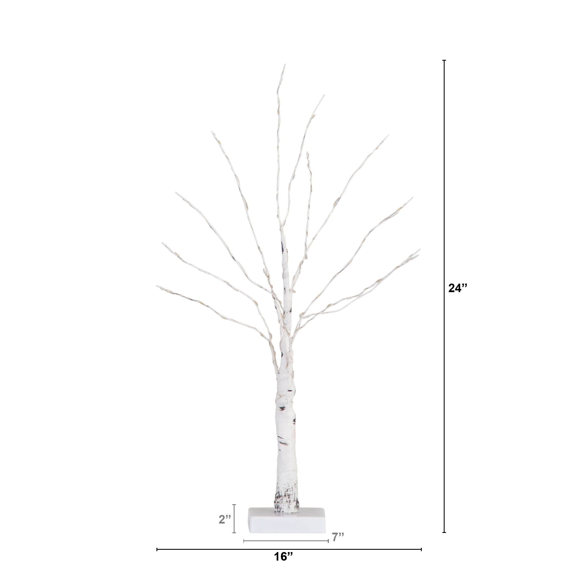 2ft. Pre-Lit White Birch Artificial Christmas Tree, Warm White LED Lights