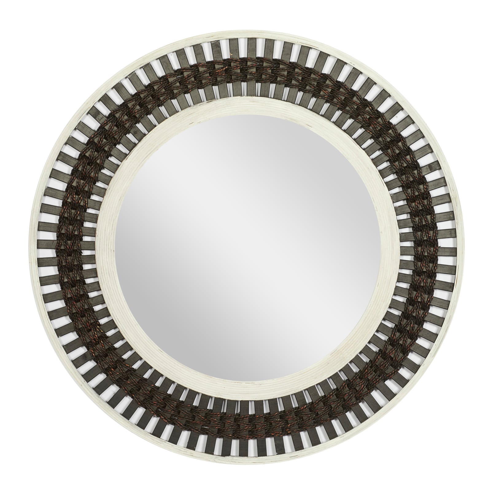 36&#x22; Brown Wood Contemporary Round Wall Mirror