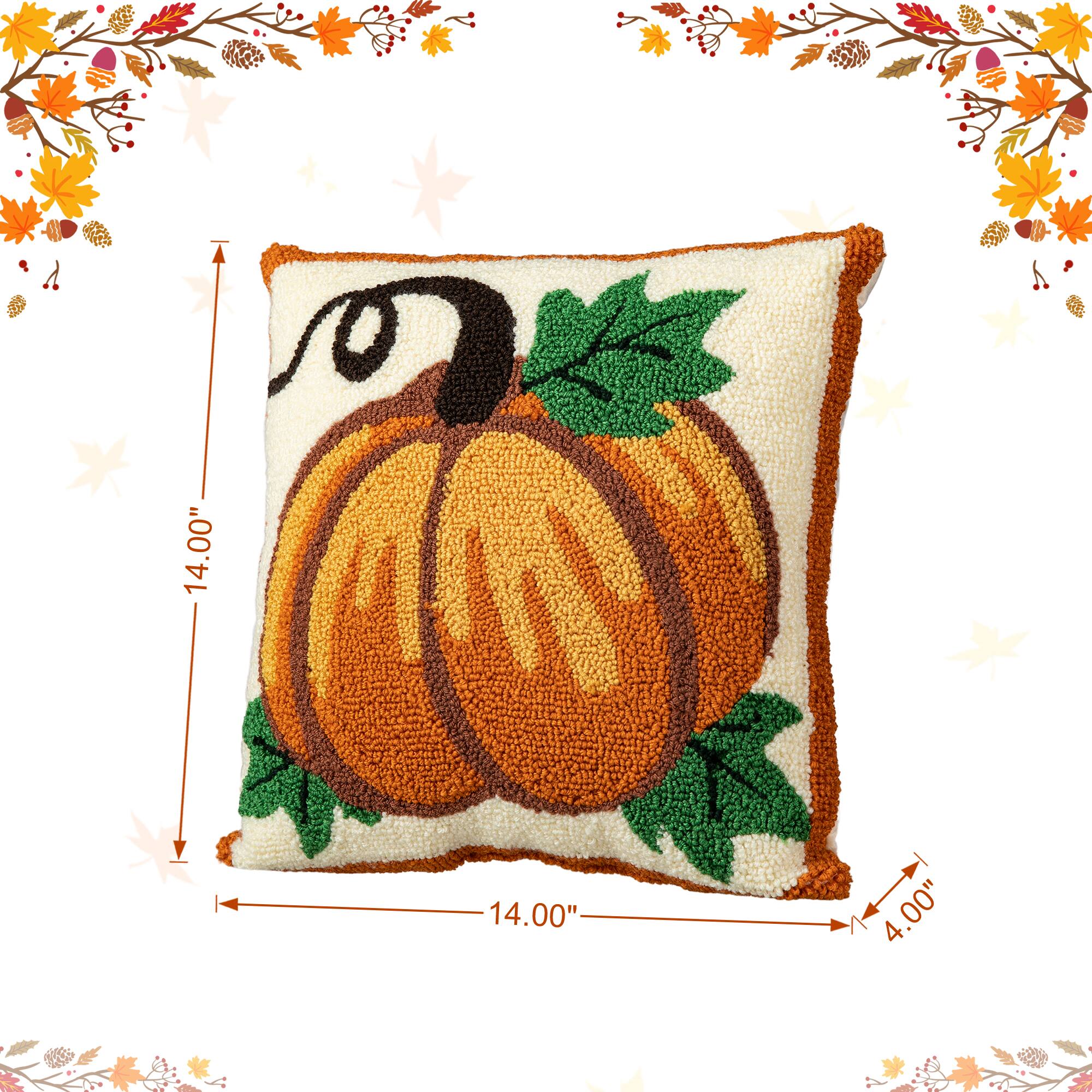 Glitzhome&#xAE; 14&#x22; Fall Hooked Pumpkin Pillow