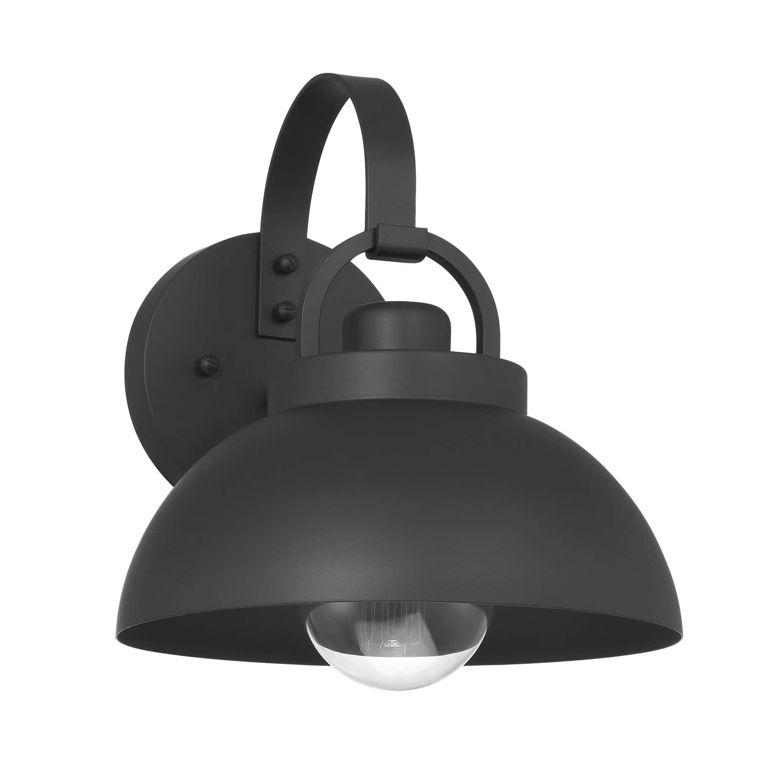 Easton Matte Black Modern Farmhouse Metal Shade &#x26; Exposed Bulb Wall Mounted Outdoor Light