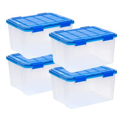 IRIS® WeatherPro™ 44qt. Clear Heavy Duty Plastic Storage Bins with Blue ...