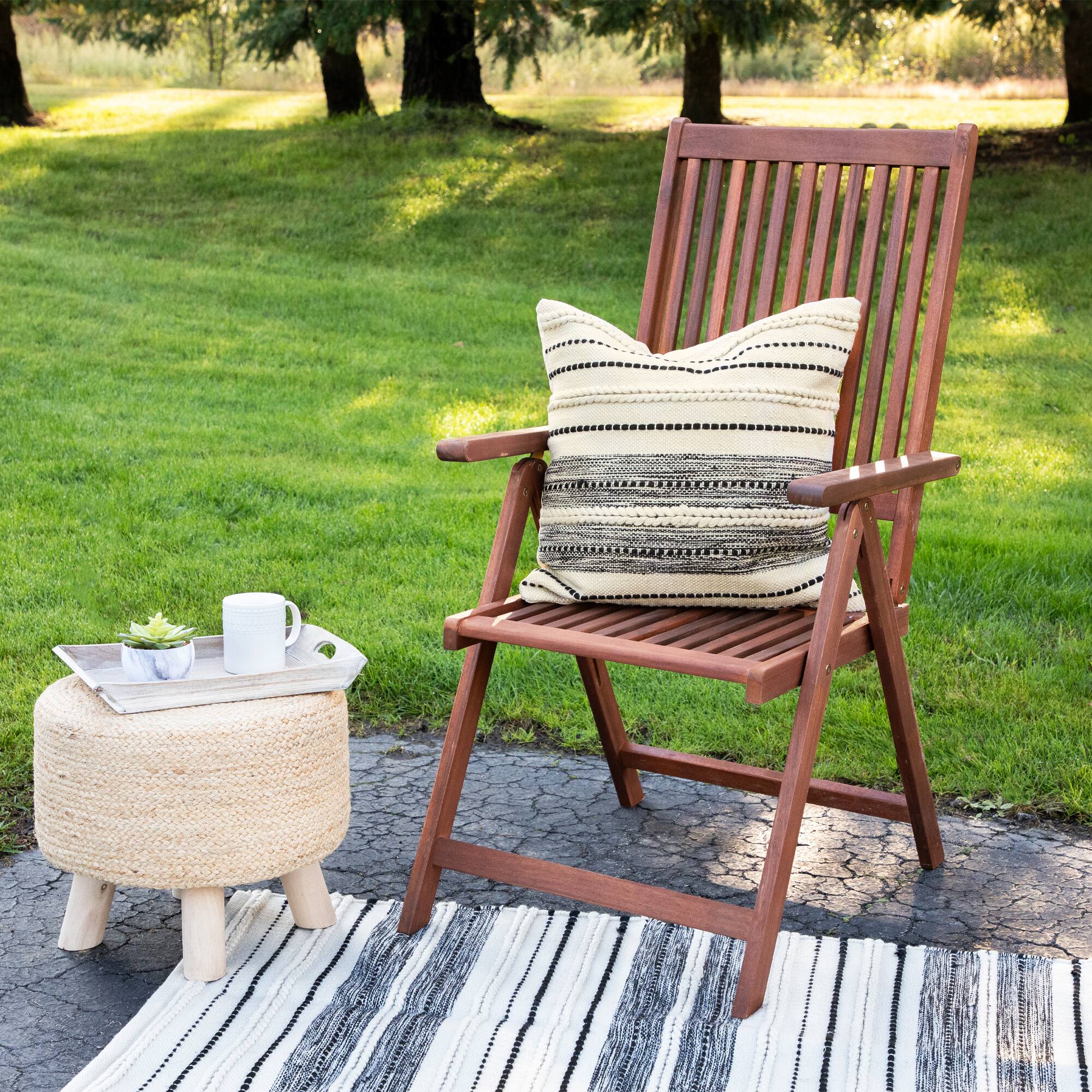 Cream & Black Twisted Textured Block Handloom Woven Outdoor Square Cushion