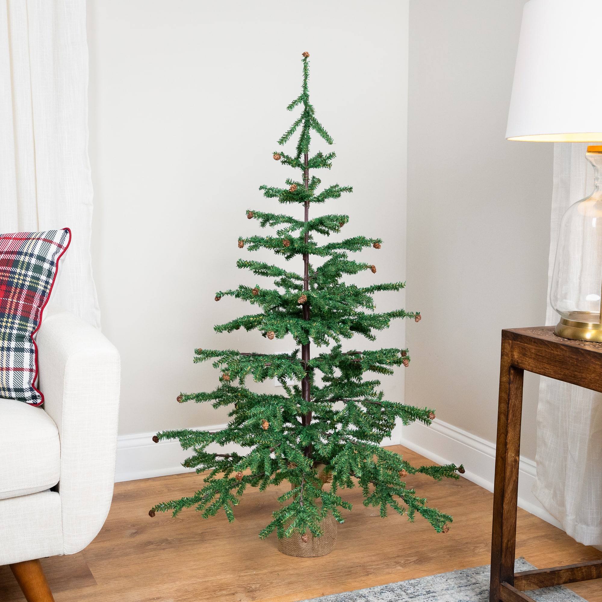 4ft. Unlit Medium Pine Artificial Christmas Tree with Pinecones in Burlap Base