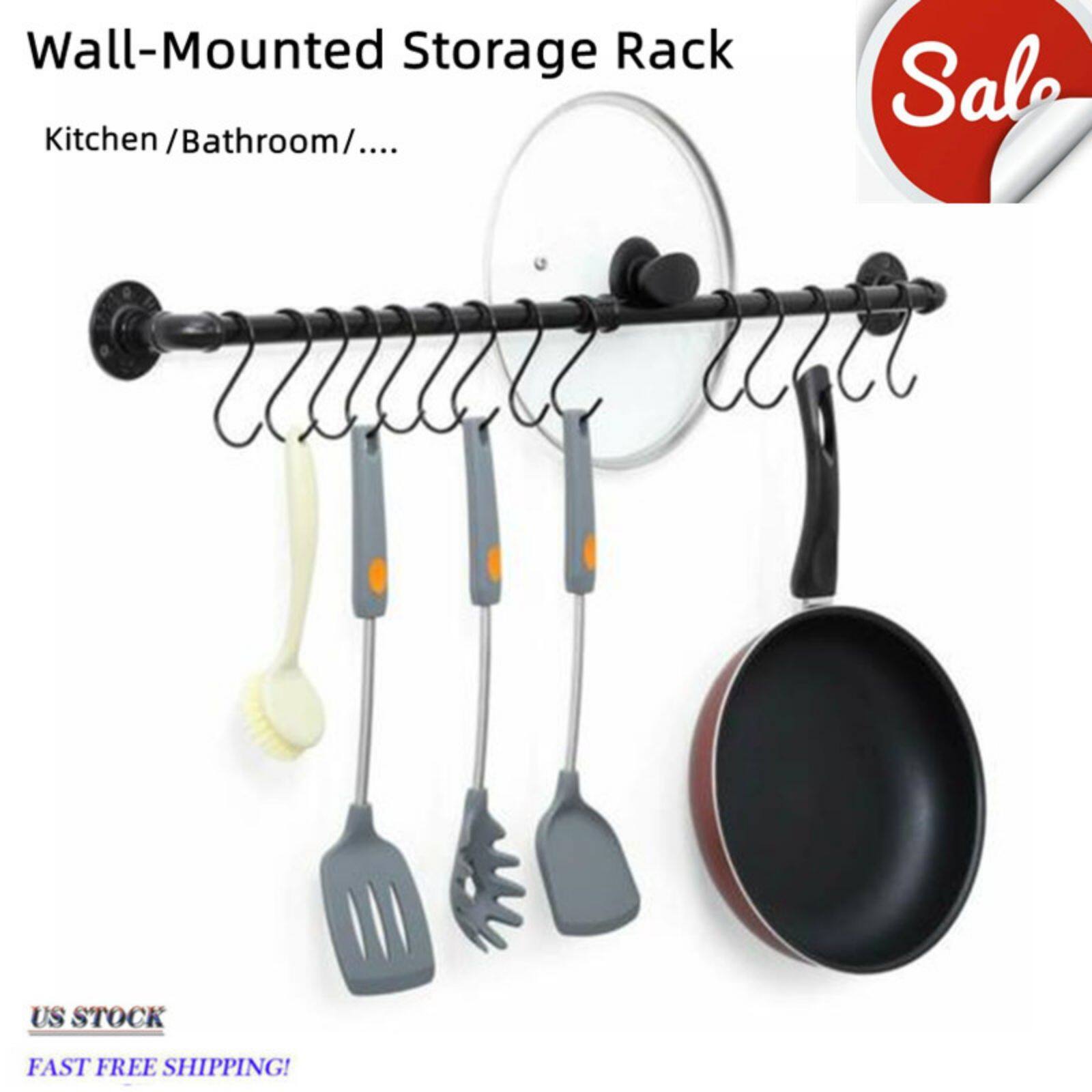 NEX&#x2122; Black Industrial Wall Mounted Metal Hanging Pot Rack