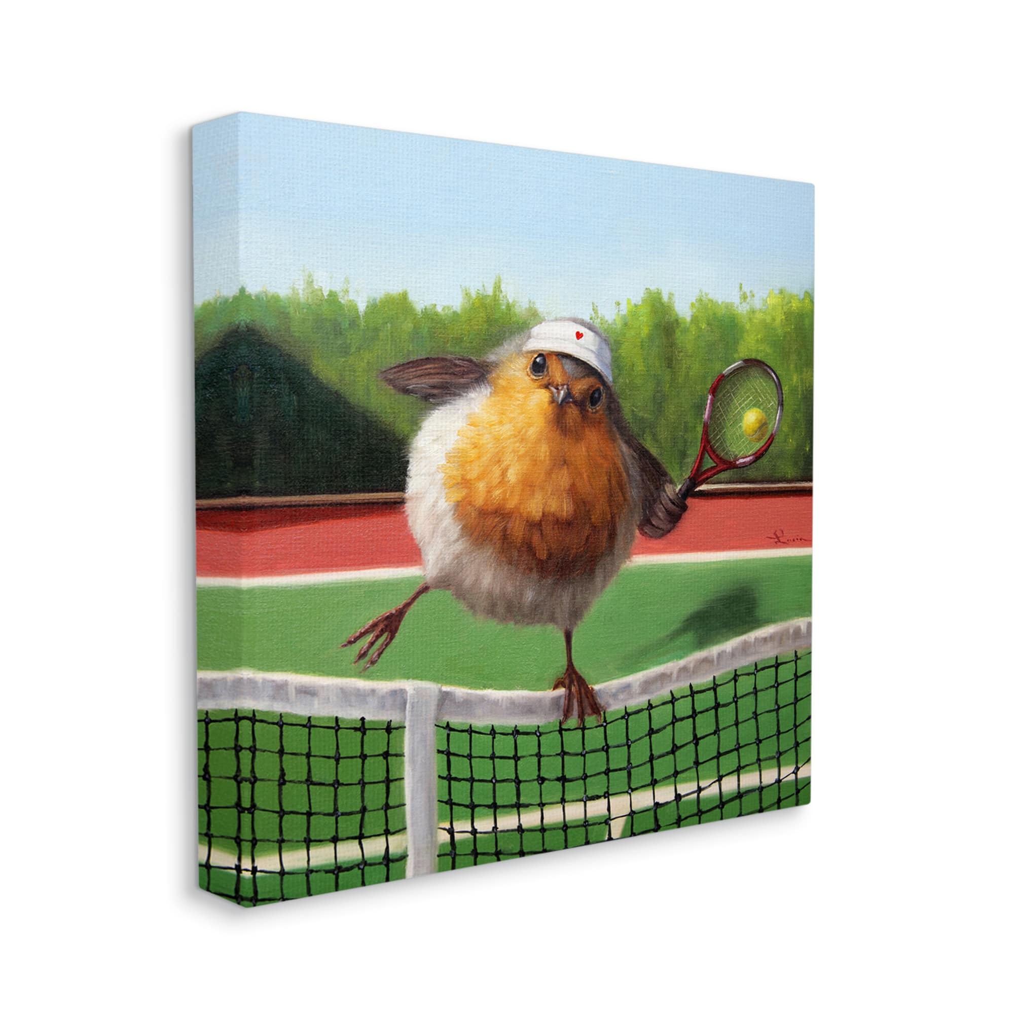 Stupell Industries European Robin Playing Tennis Clear Summer Sky Canvas Wall Art