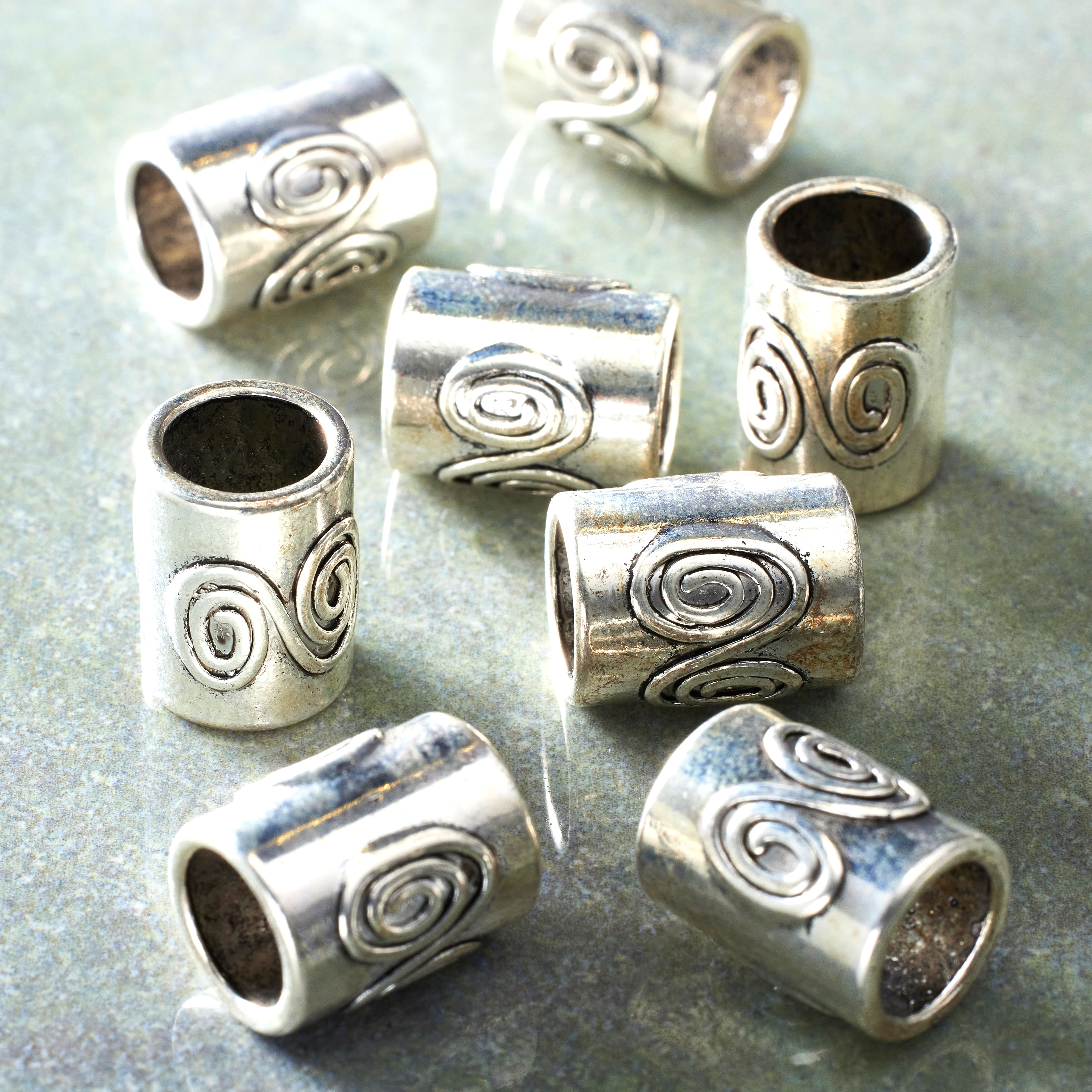 Antique Silver Metal Tube Beads, 14mm by Bead Landing™