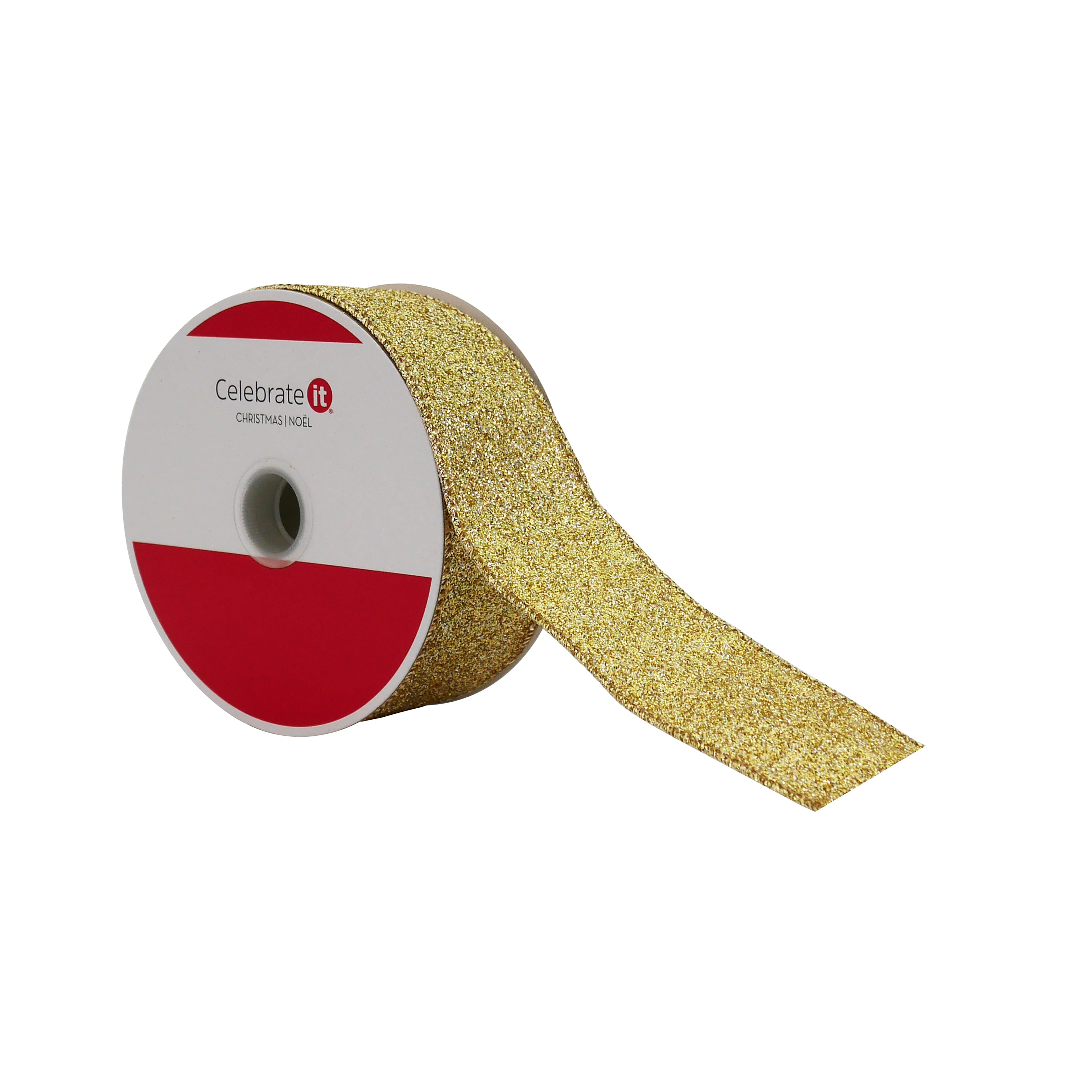 1.5&#x22; x 25ft. Champagne Wired Glitter Ribbon by Celebrate It&#xAE;