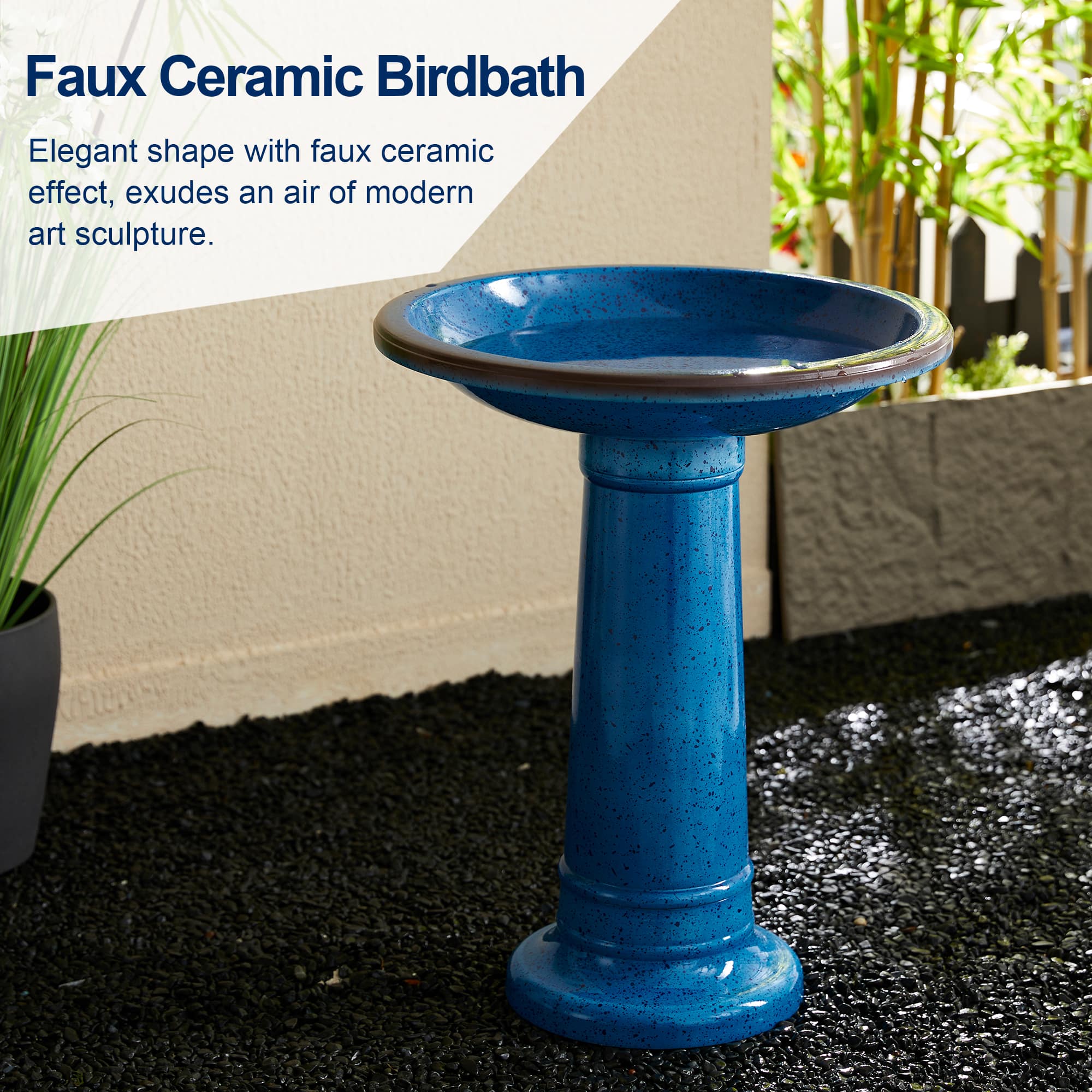 Glitzhome® 21.5" Faux Ceramic Tall Pedestal Birdbath