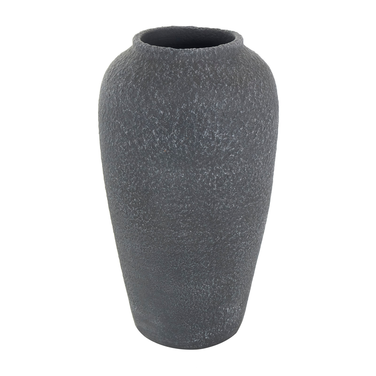15" Black Ceramic Whitewashed Textured Vase