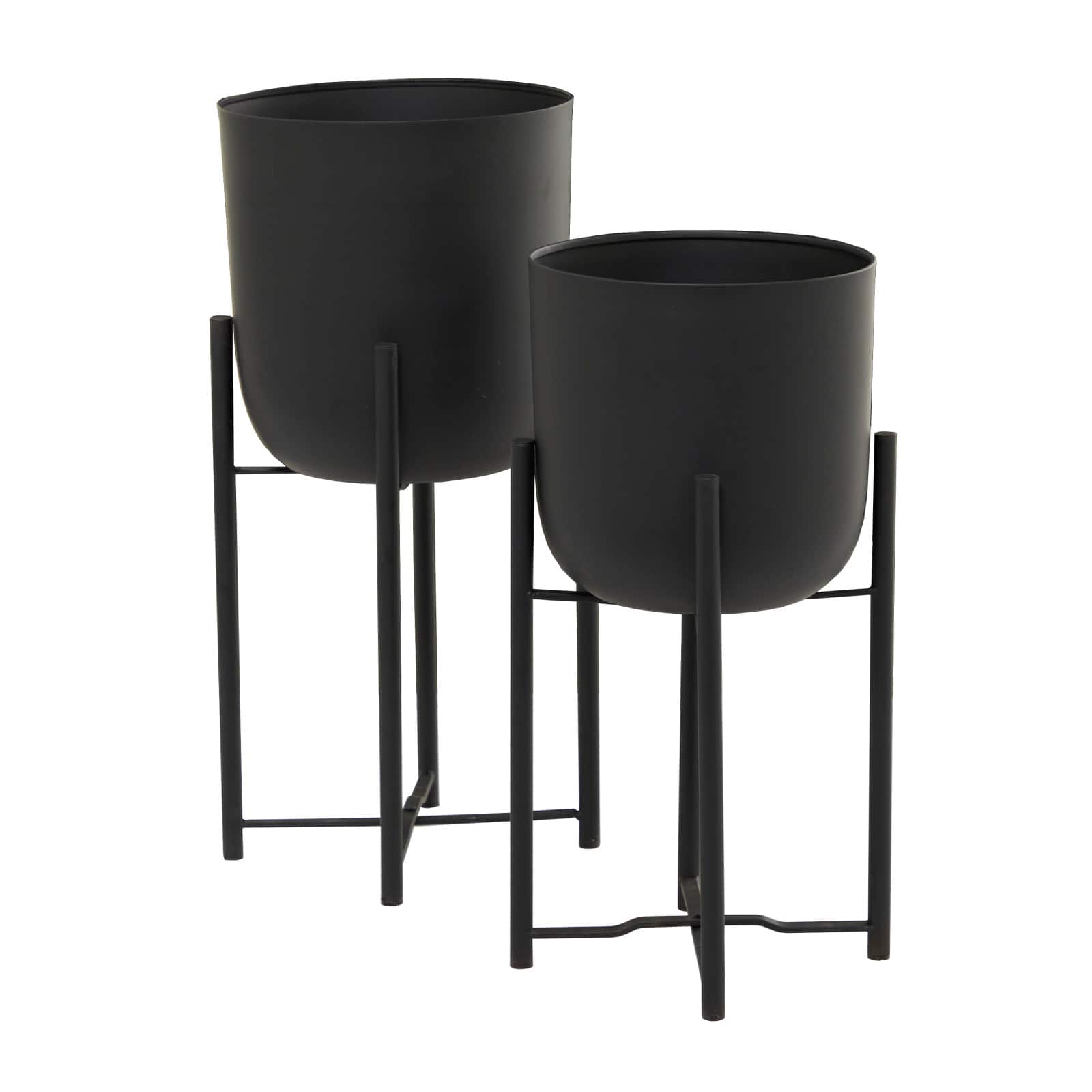 CosmoLiving by Cosmopolitan Black Metal Planter with Removable Stand Set, 22&#x22; &#x26; 20&#x22;
