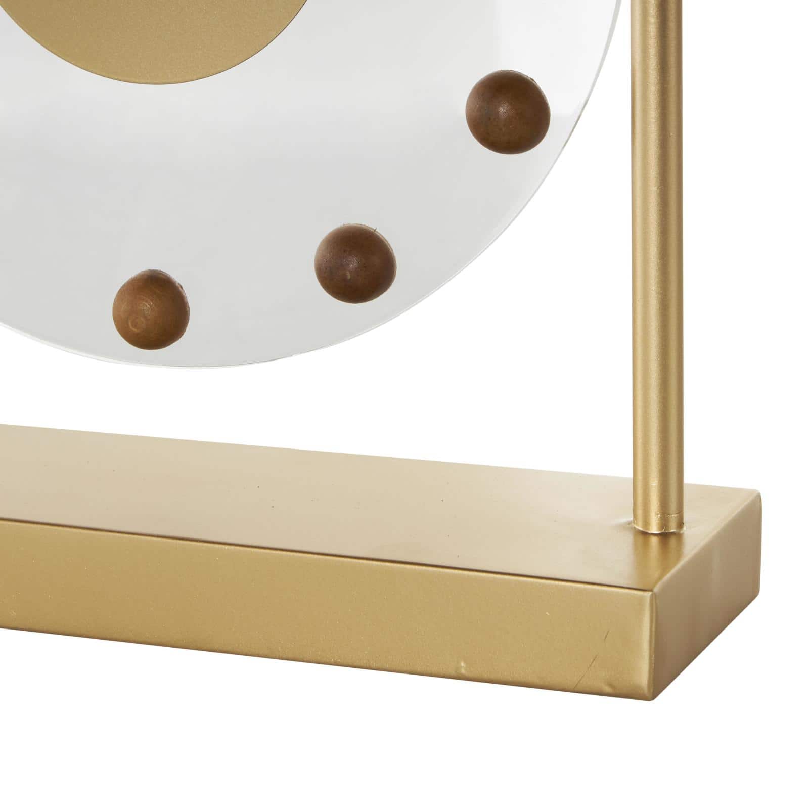 11.5" Gold Metal & Acrylic Face Decorative Clock with Wood Ball Accents