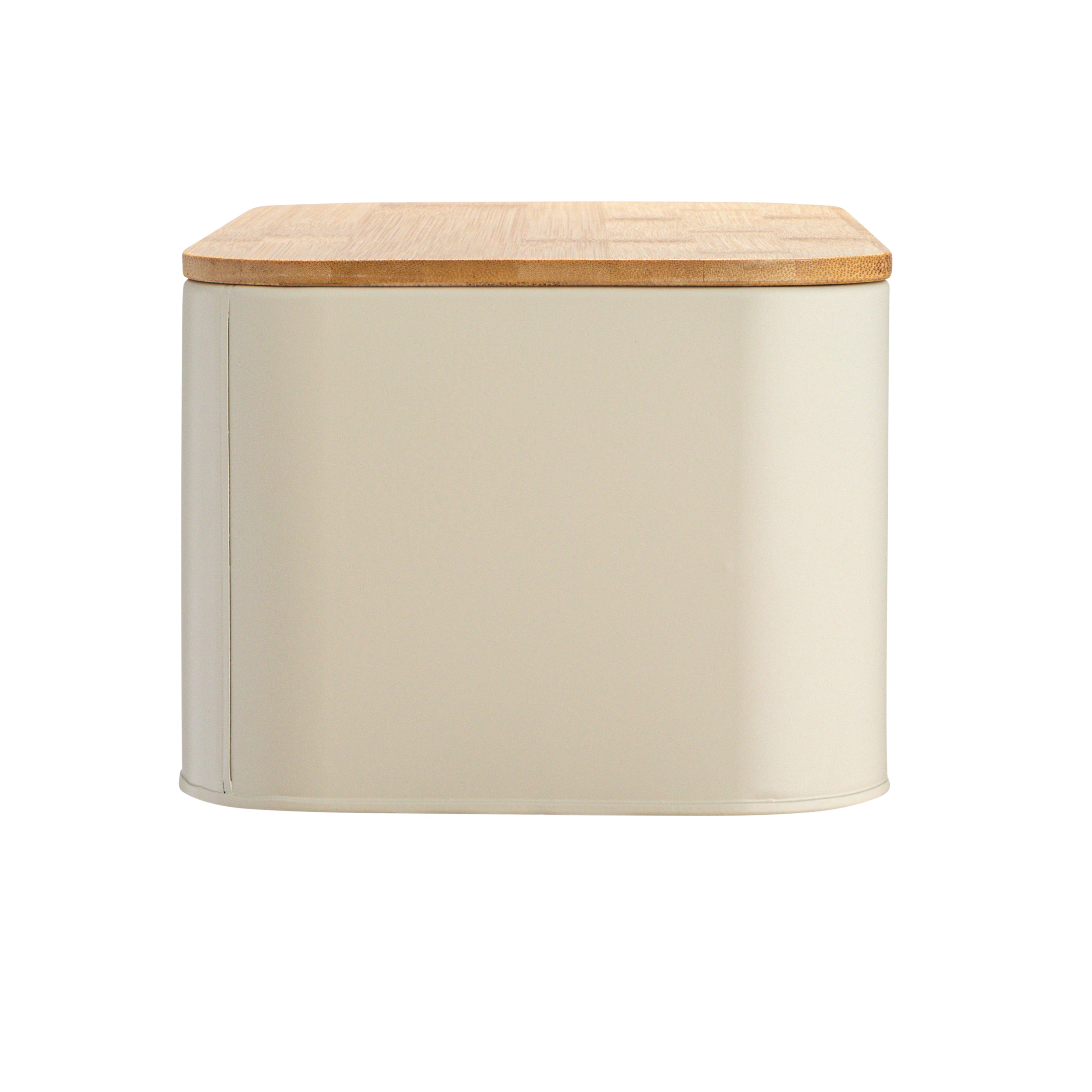 Hello Honey® 11.75" Cream Metal Bread Bin with Bamboo Lid