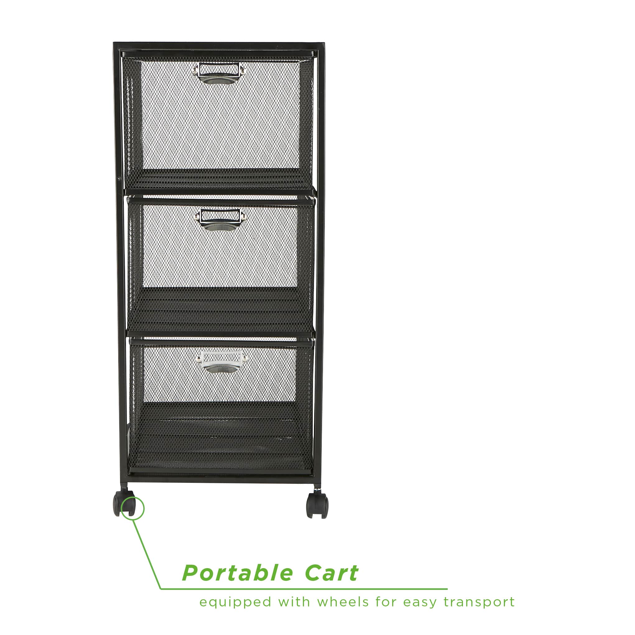 Mind Reader Black 3 Drawer Rolling File Cabinet