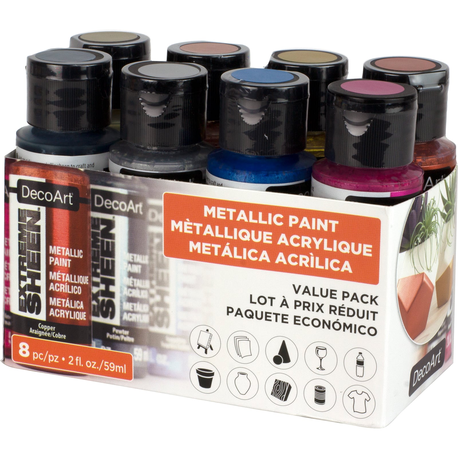 9 Packs: 8 ct. (72 total) DecoArt® Extreme Sheen™ Metallic Acrylic Paint Value Pack