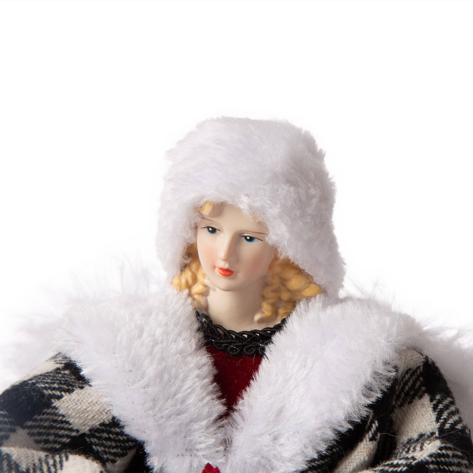 Glitzhome® 12" Black & White Plaid Angel Tree Topper