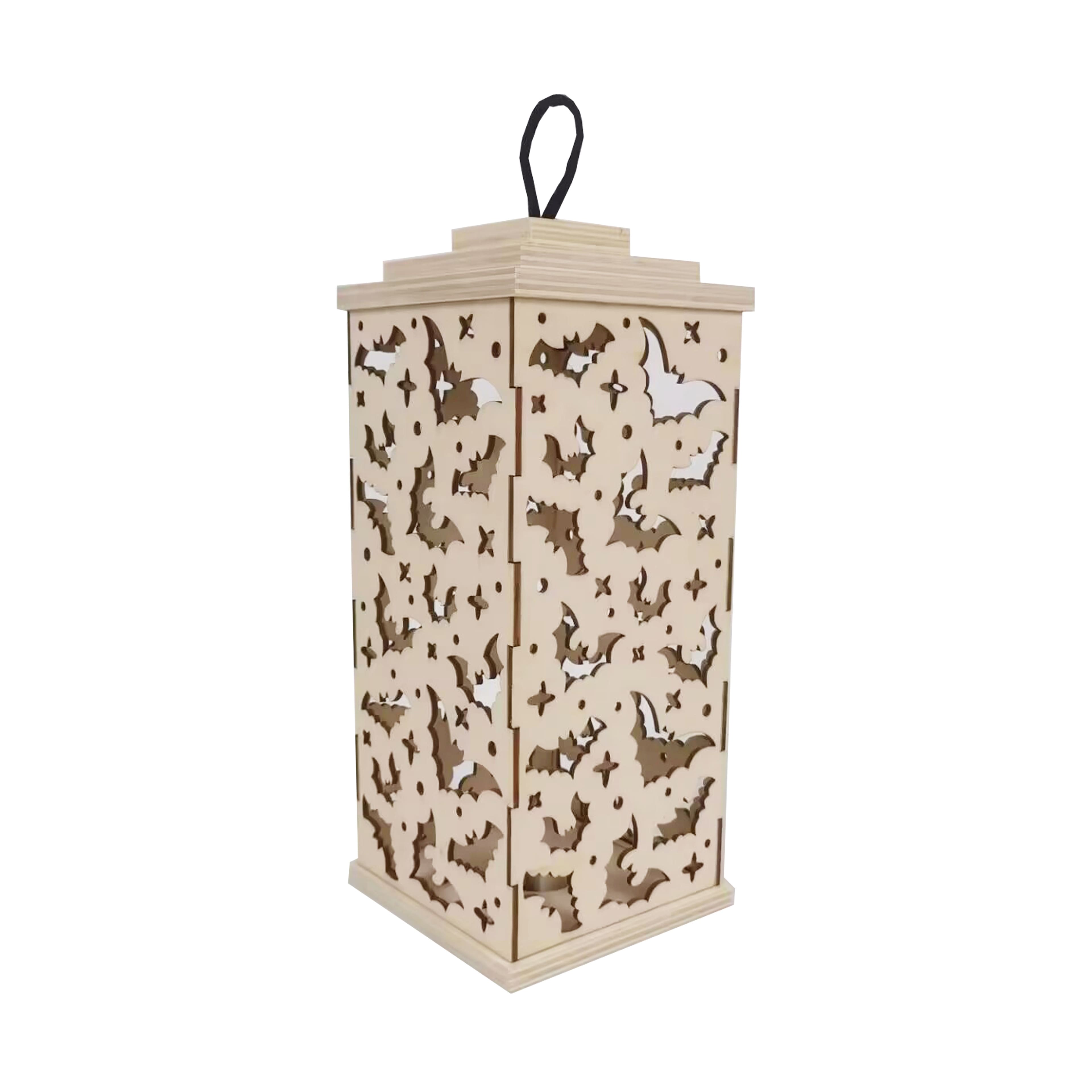 10&#x22; DIY LED Bat Wood Lantern D&#xE9;cor by Make Market&#xAE;