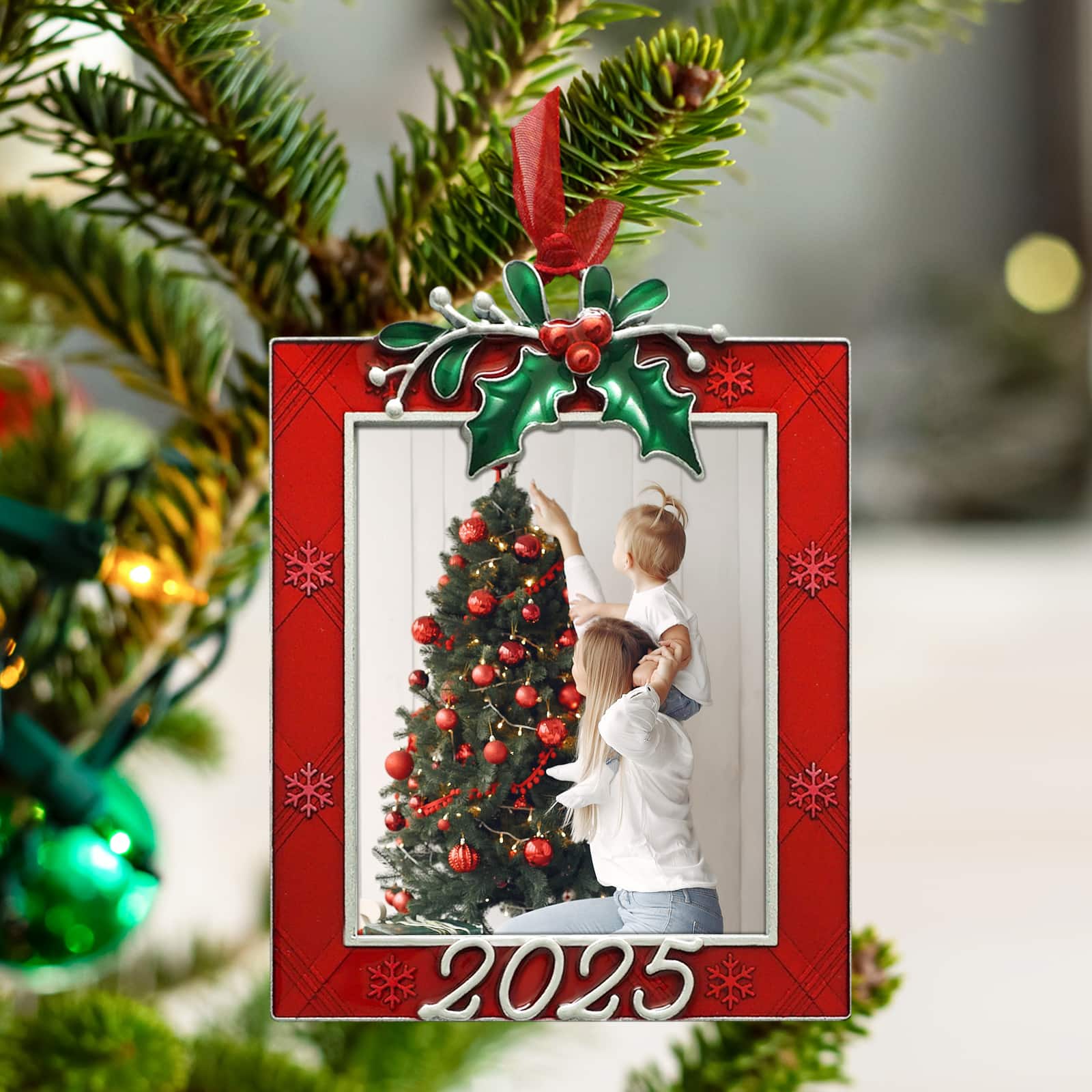 2" x 2.5" Red, White & Green Holly & Berry Ornament Frame by Studio Décor®