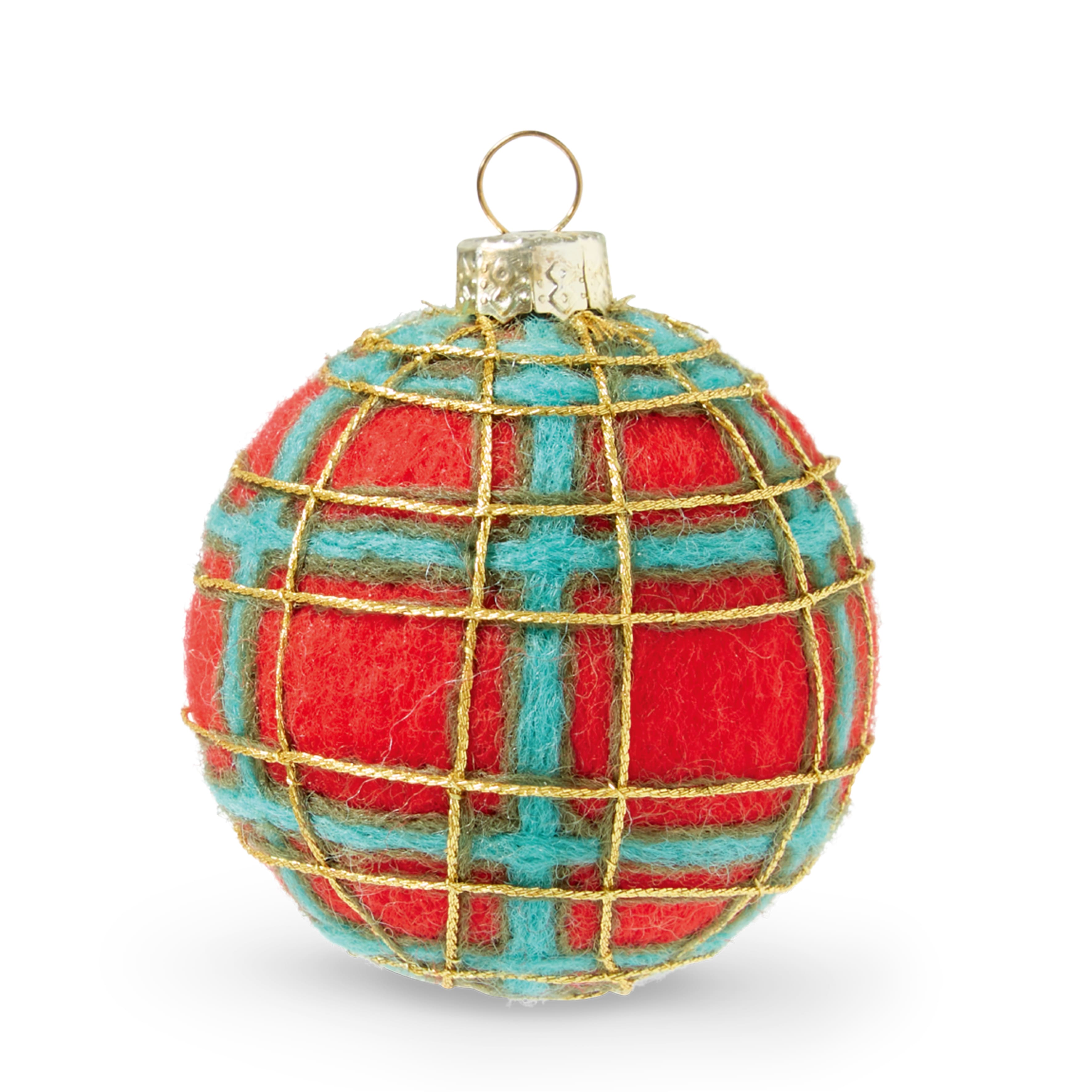 Christmas Peppermint Plaid Ball Ornament Felting Kit by Loops &#x26; Threads&#xAE;
