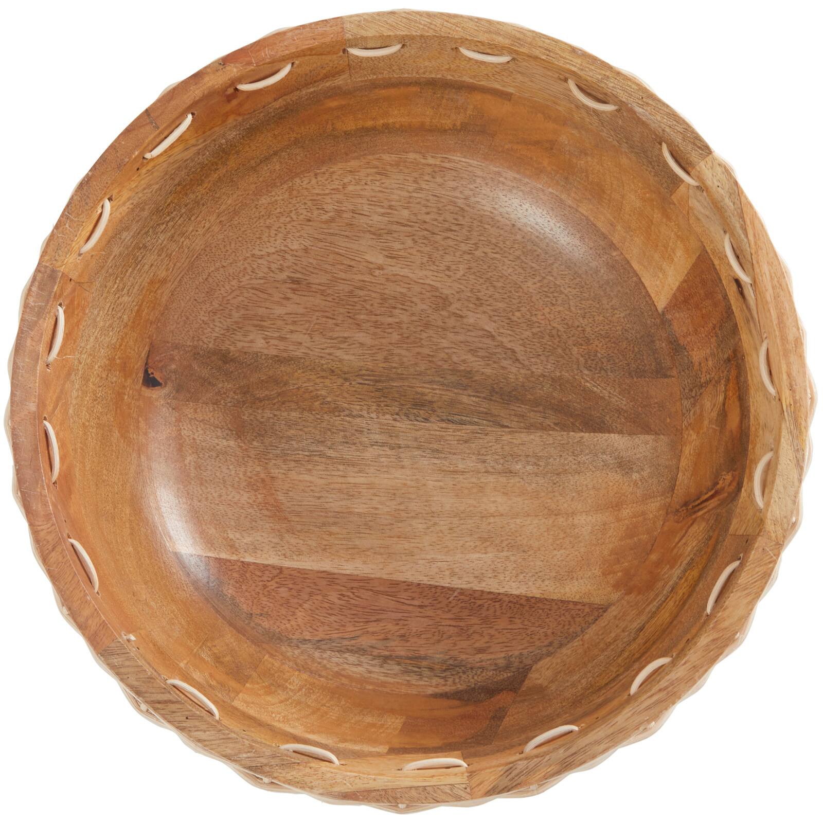 12" Brown Mango Wood Handmade Decorative Bowl with Woven Rope Accents