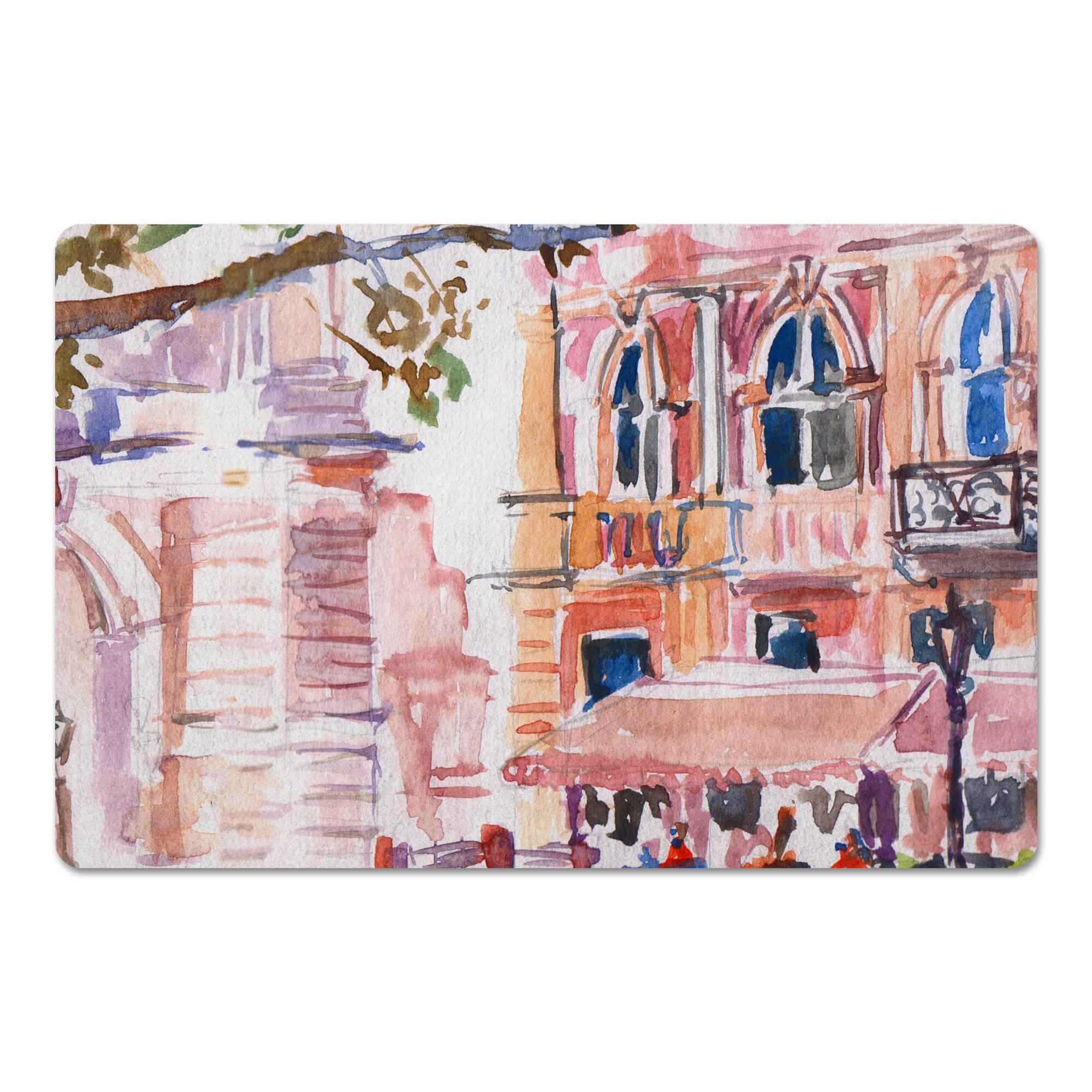 Watercolor Street Scene Floor Mat