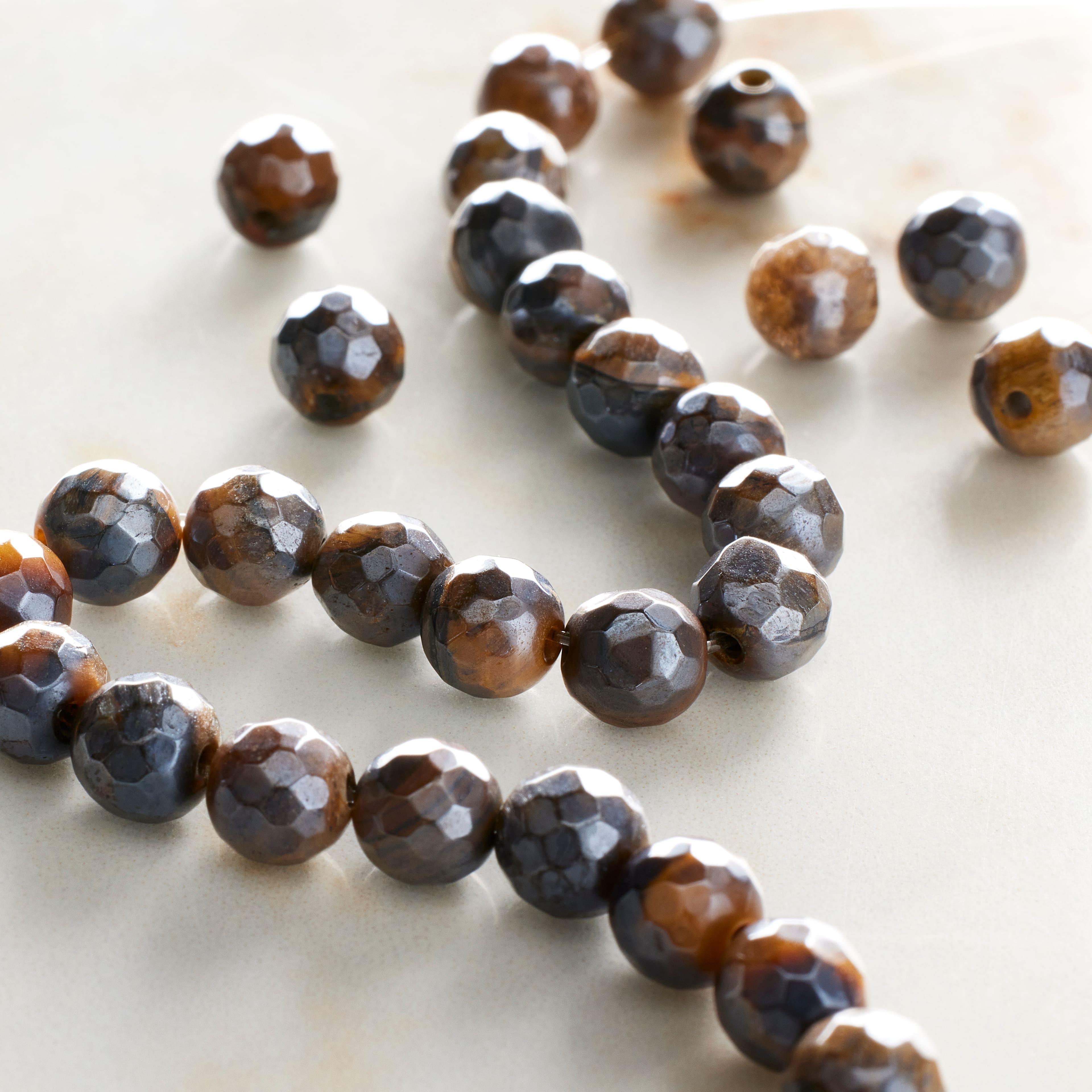 12 Pack: Yellow Tiger&#x27;s Eye Silverite Faceted Round Beads by Bead Landing&#x2122;, 6mm