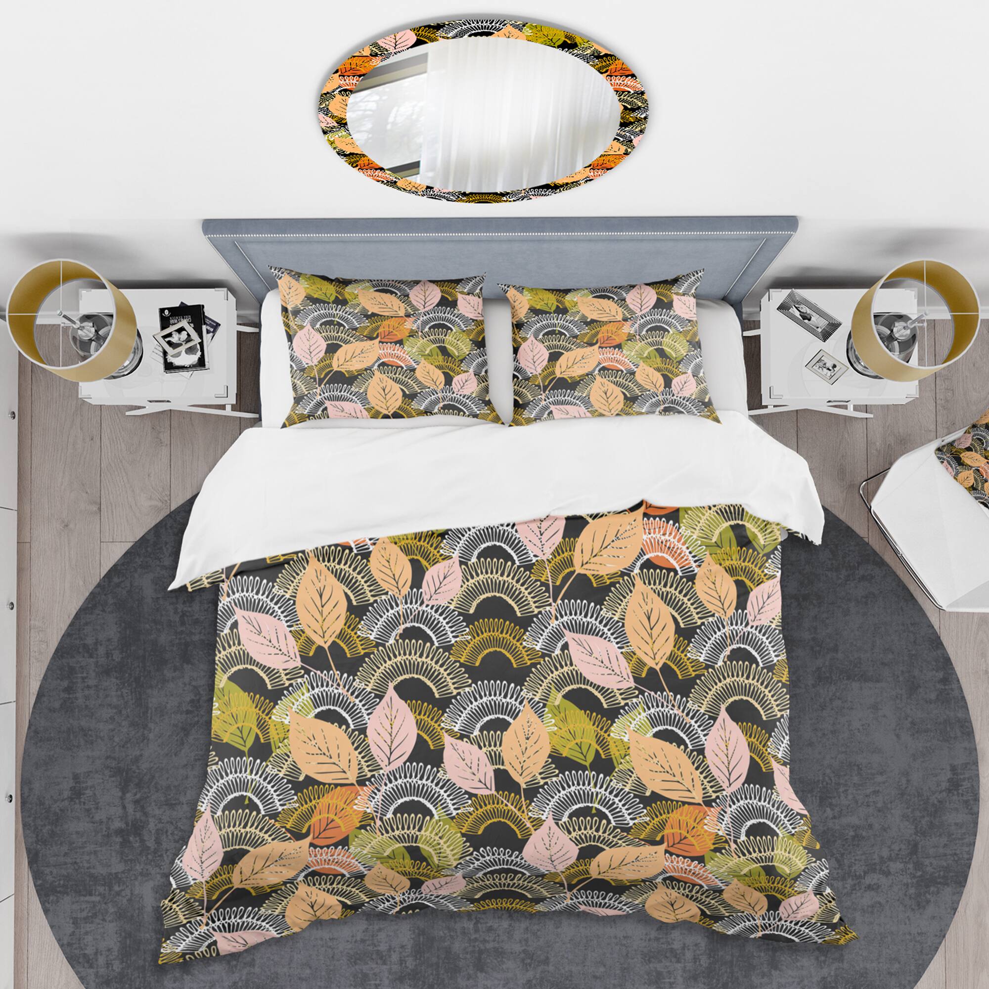Designart &#x27;Autumn leaves lace textured pattern&#x27; Mid-Century Duvet Cover Set
