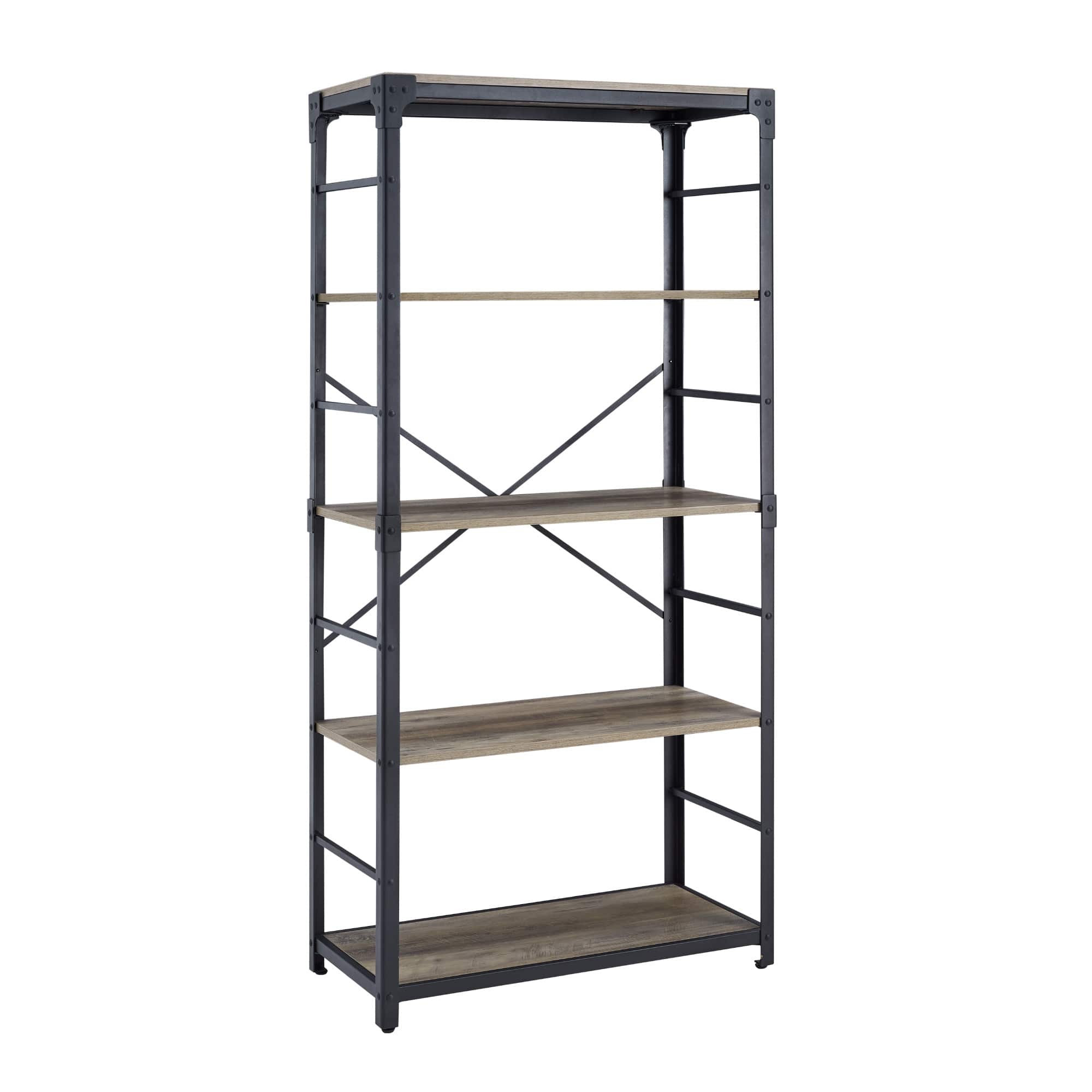 Walker Edison 64" Graywash Angle Iron Industrial Bookcase