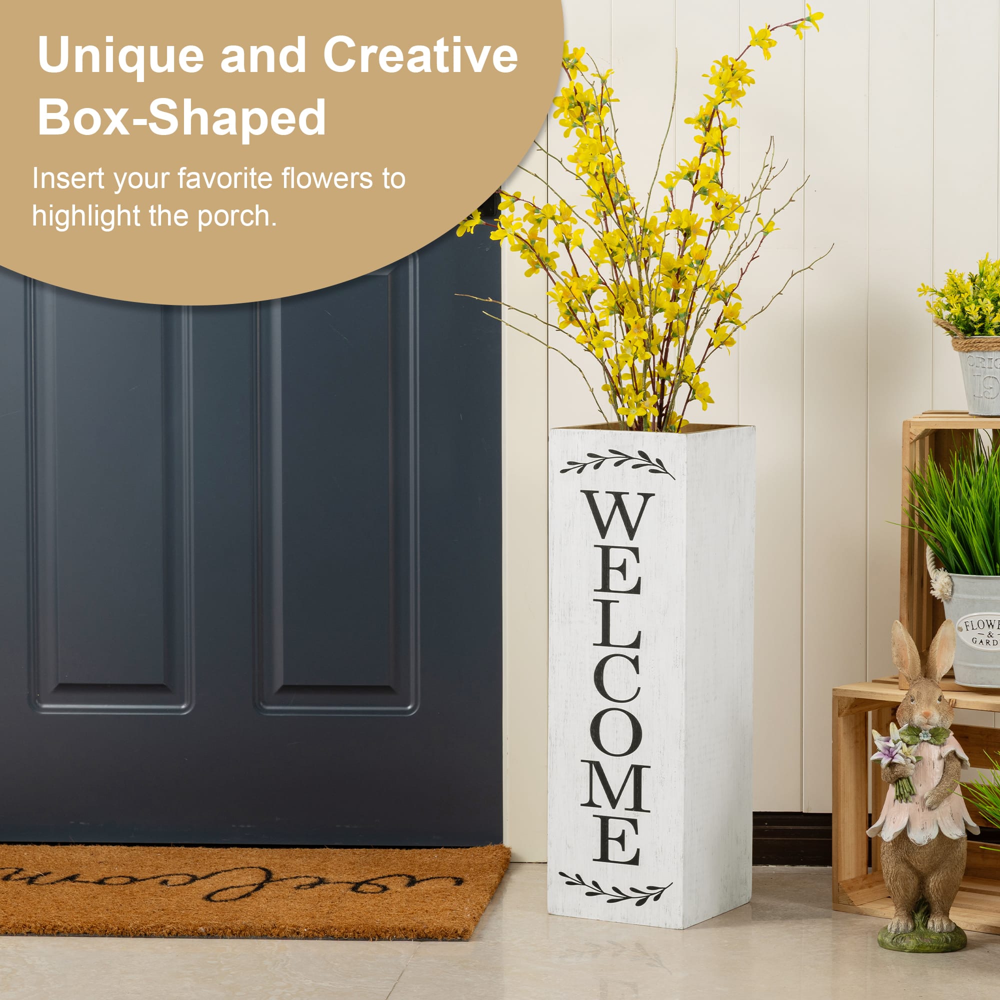 Glitzhome® 24" Double-Sided Solid Wood White Boxed "WELCOME PORCH" Porch Sign