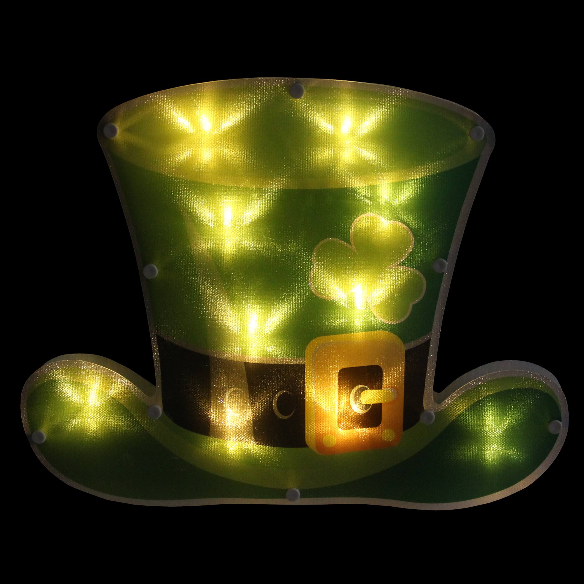 12.5" St. Patrick's Day Leprechaun Hat LED Lighted Window Silhouette