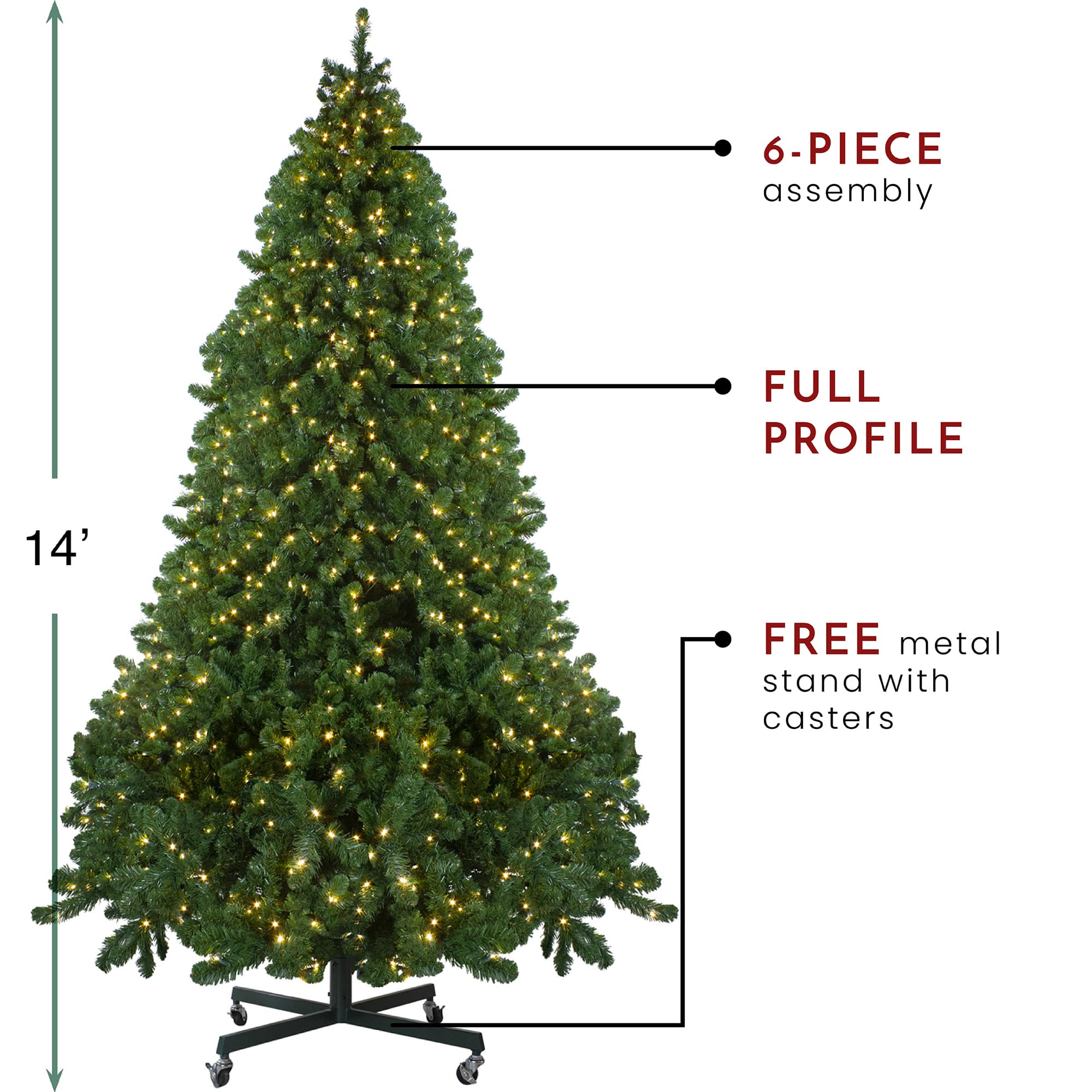 14ft. Pre-Lit Full Olympia Pine Artificial Christmas Tree with Wheels &#x26; Warm Clear LED Lights