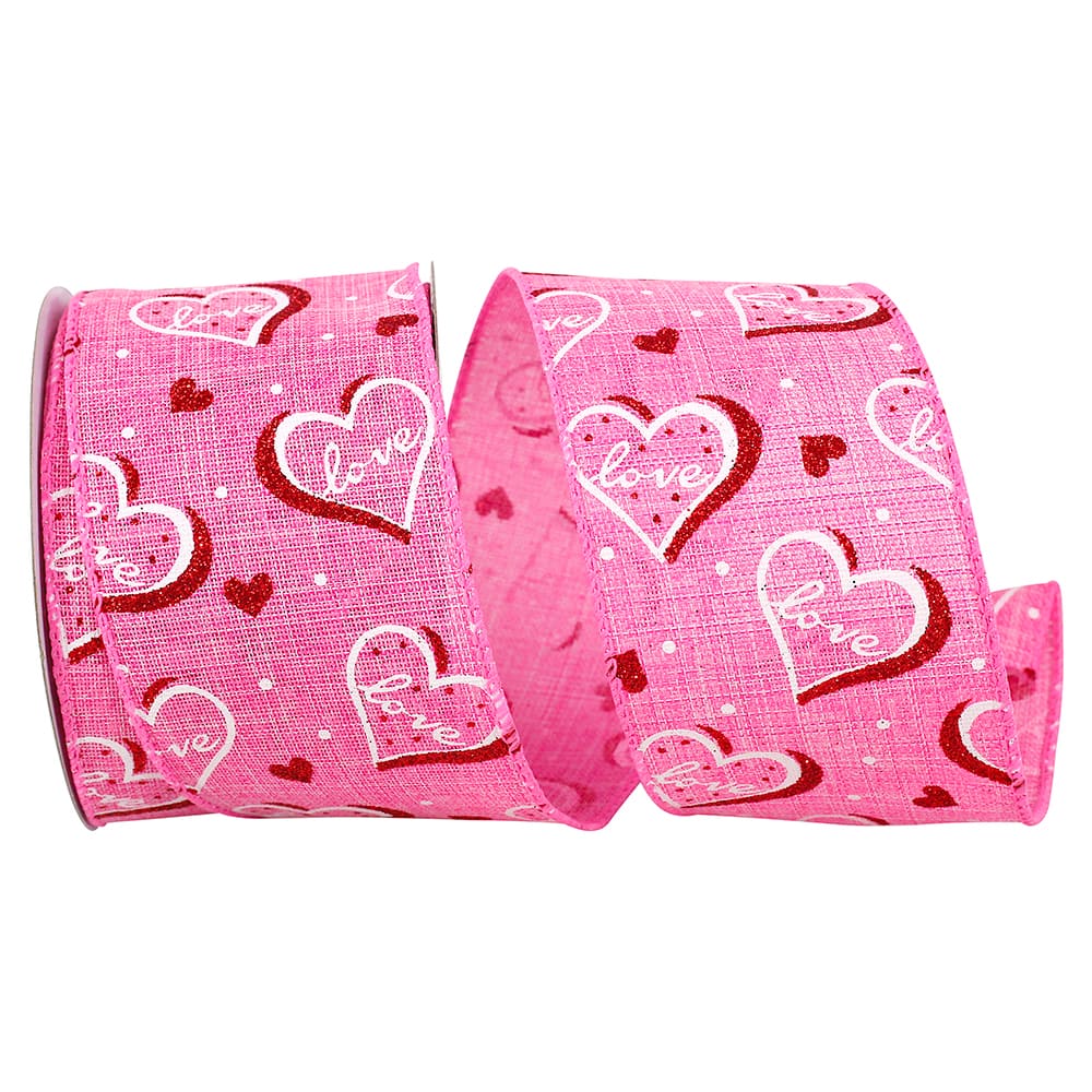 Reliant 2.5&#x22; Pink Love Heartbeat Glitter Wired Ribbon